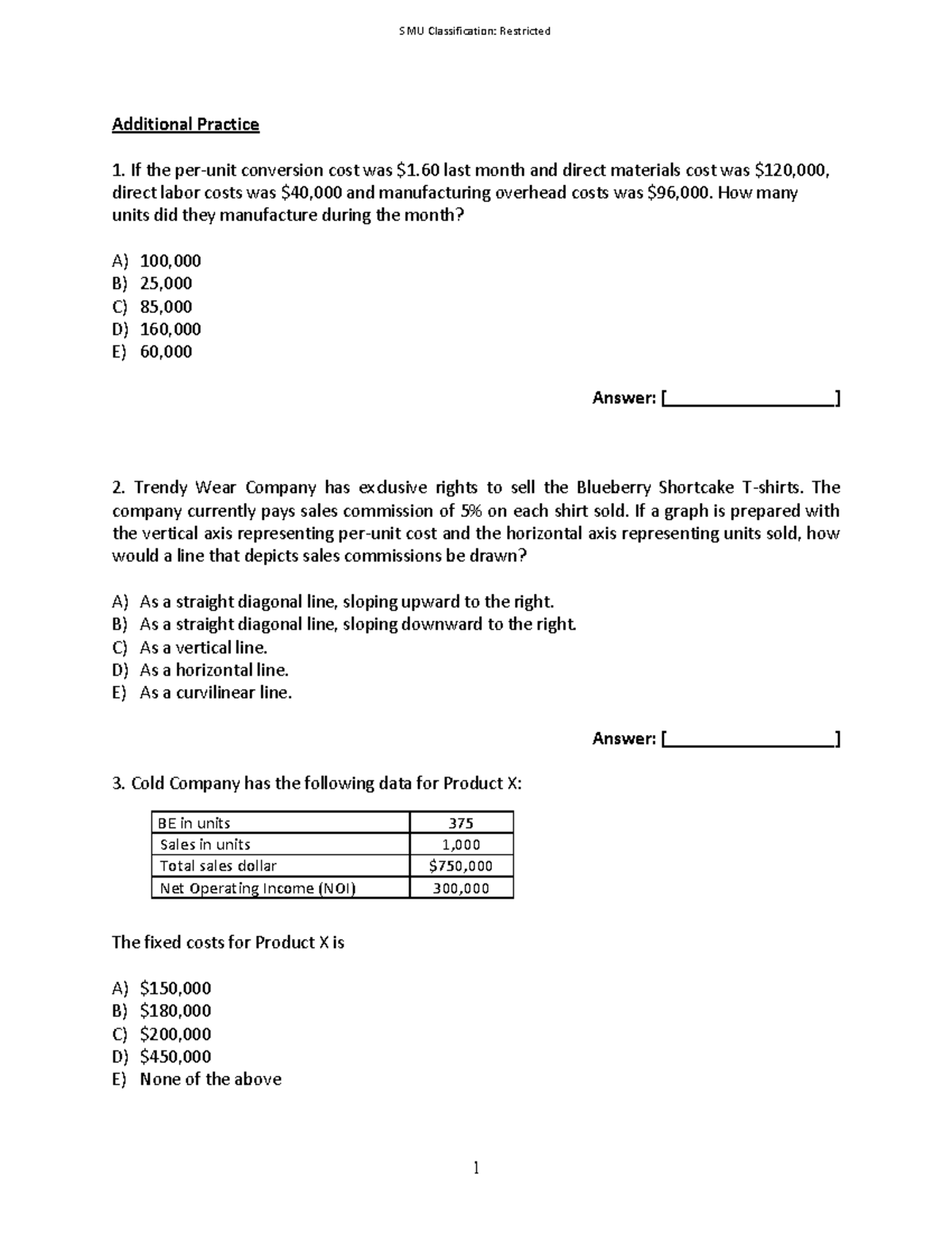 5. Additional Practice Questions for Cost Accounting Concepts - Studocu