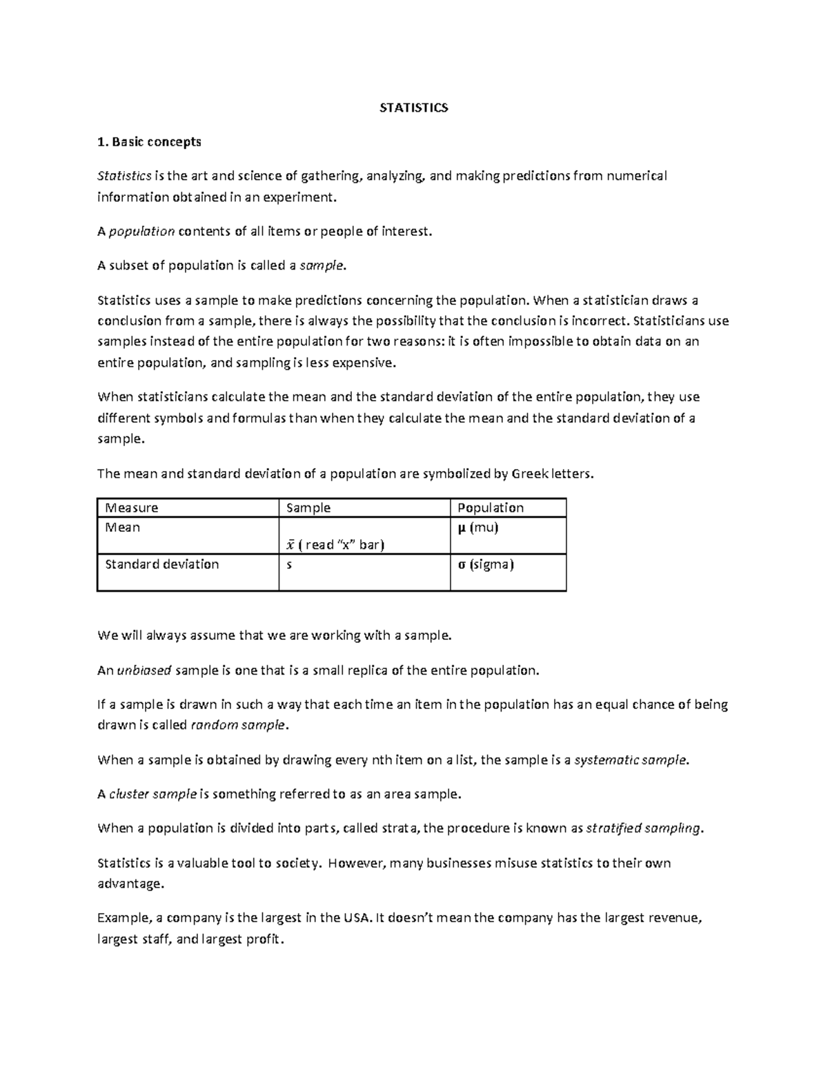 Statistics Notes - Help you solve and figure out probability ...