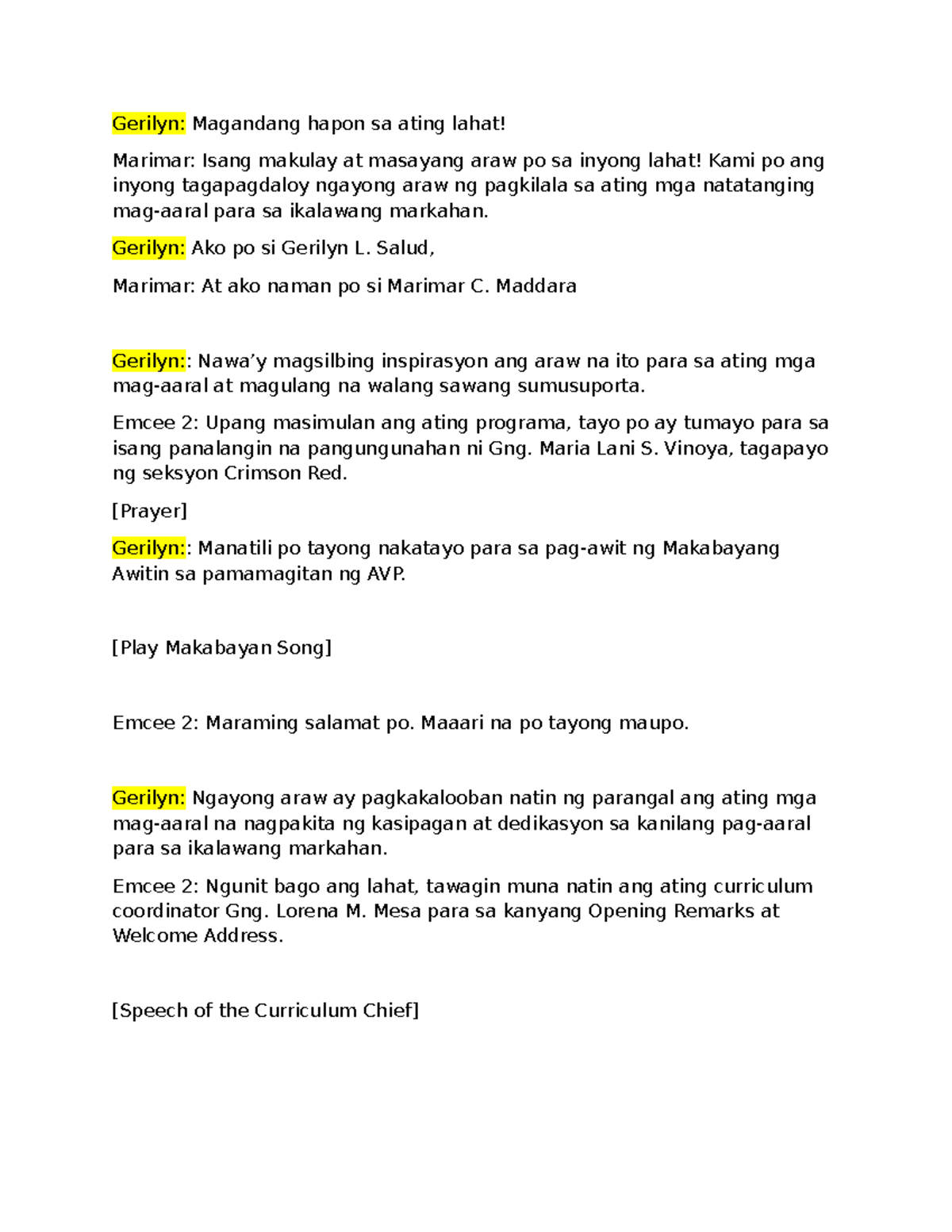 Ikalawang Markahan Recognition Program Script - Studocu