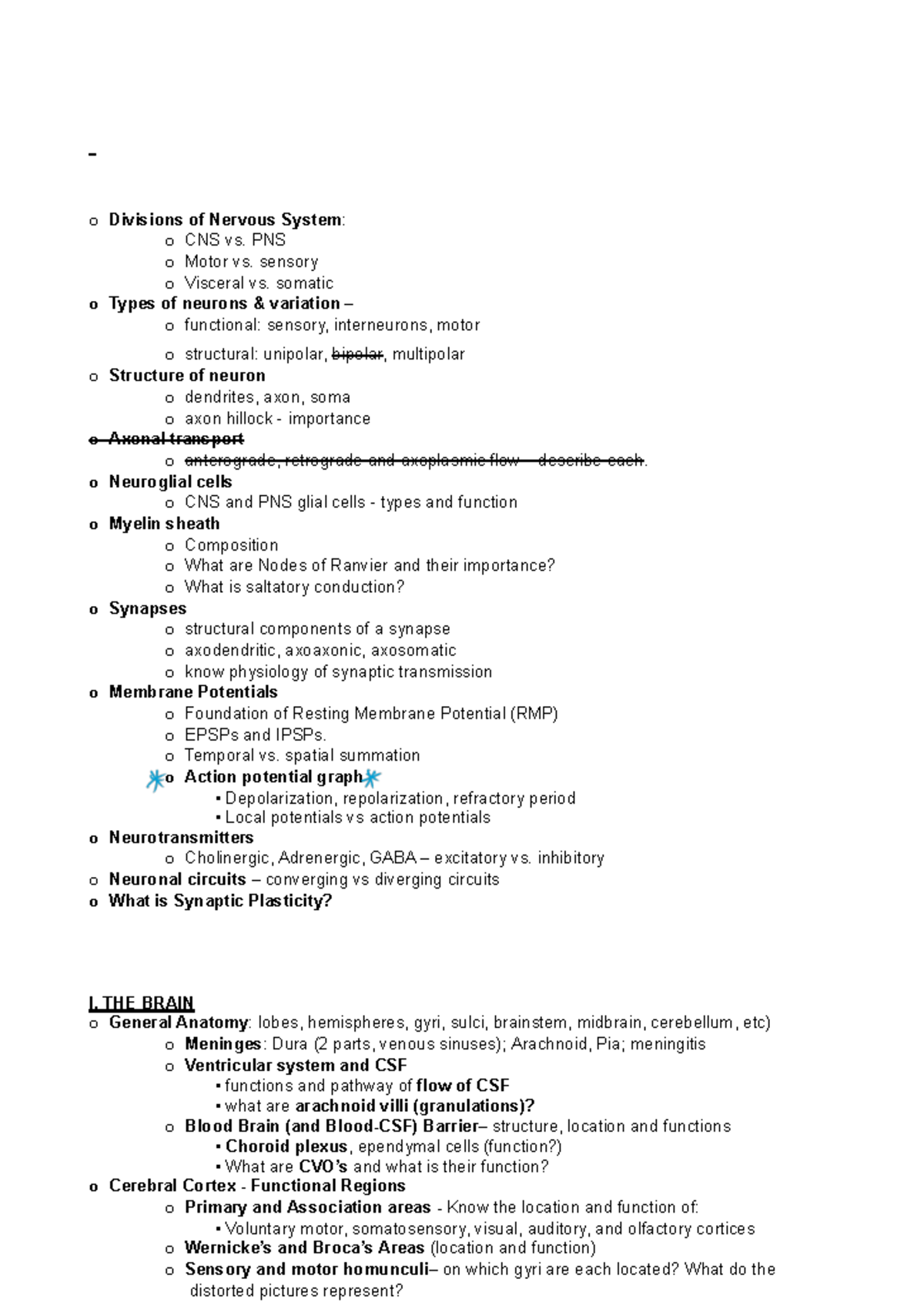 BIO 234 Exam 3 Study Guide: Nervous System Overview - Studocu
