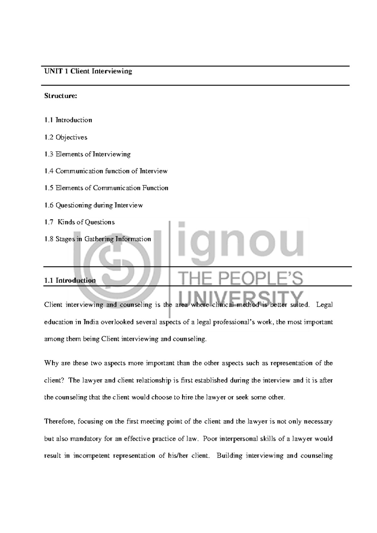 Unit 1: Client Interviewing Techniques and Communication Skills - Studocu