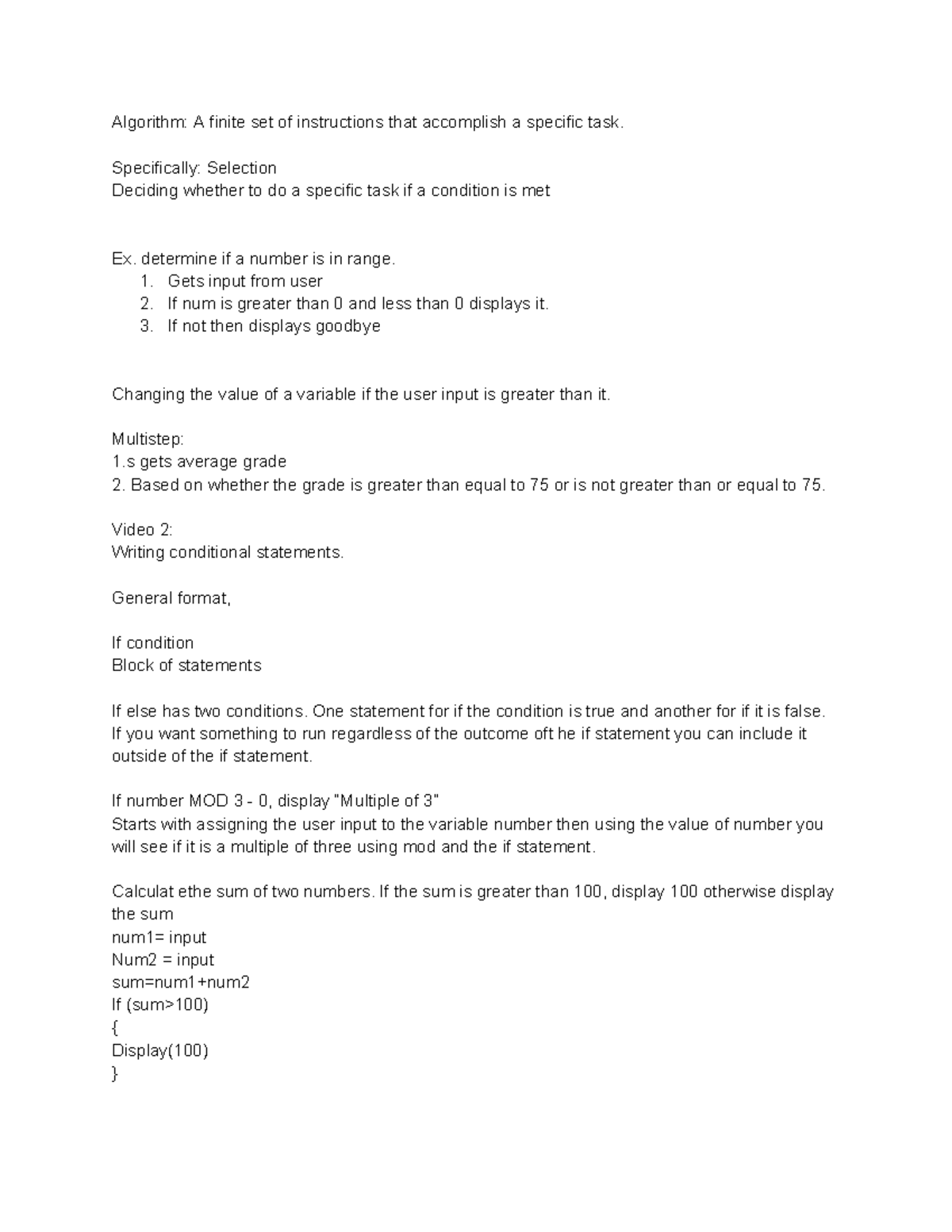CSP 3.6 & 3.7: Conditional Statements and Algorithms Notes - Studocu