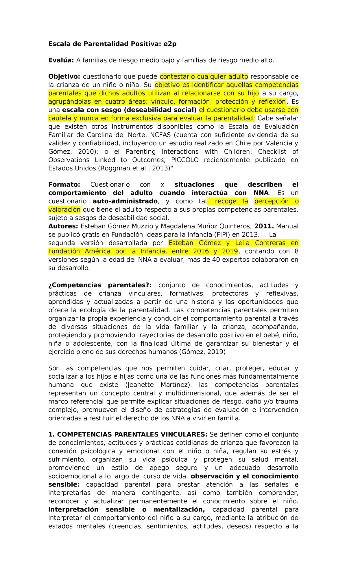 Resumen de la Escala de Parentalidad Positiva: Evaluación y ...