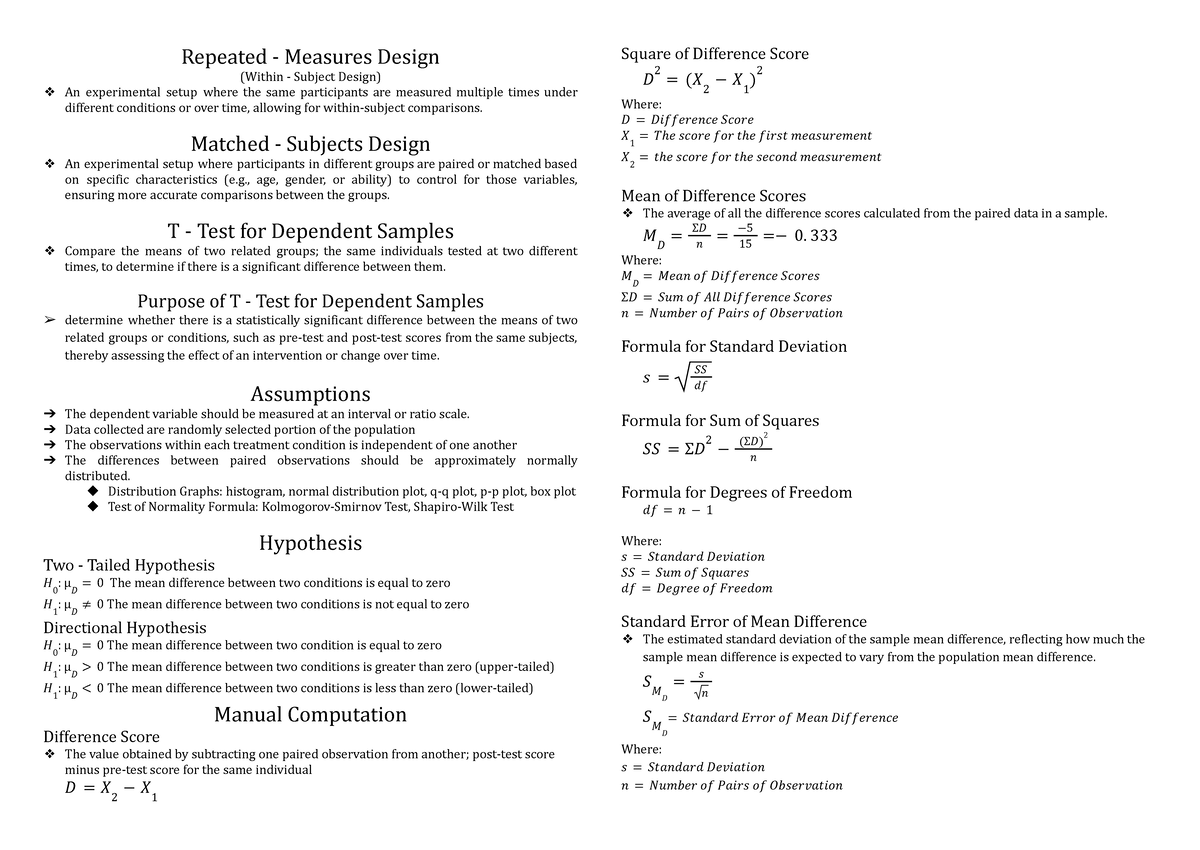 T-Test For Dependent Samples - Repeated - Measures Design (Within ...