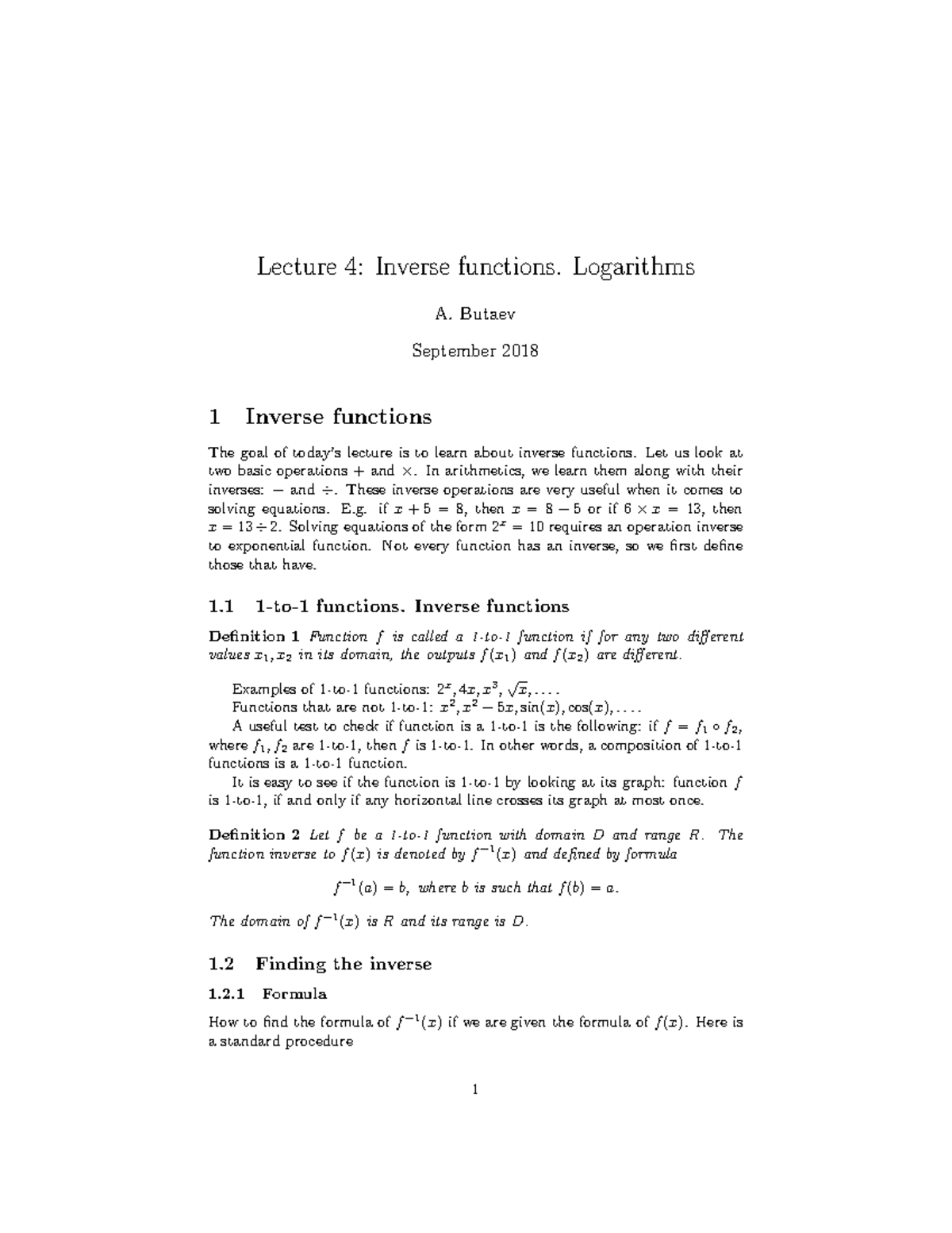 Lecture 4 Notes - Inverse Functions & Logarithms (Math 101) - Studocu