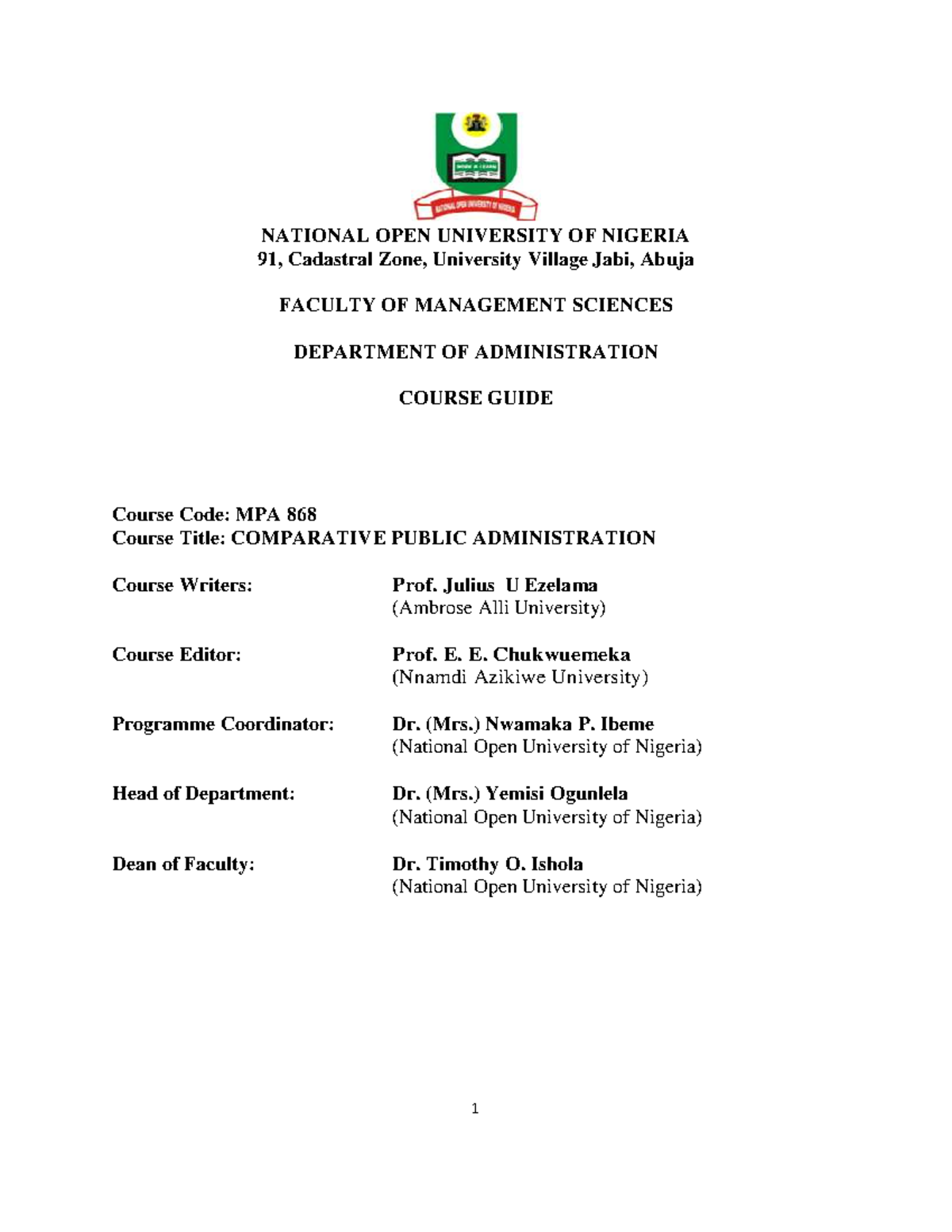 MPA 868 Course Guide: Comparative Public Administration Overview - Studocu