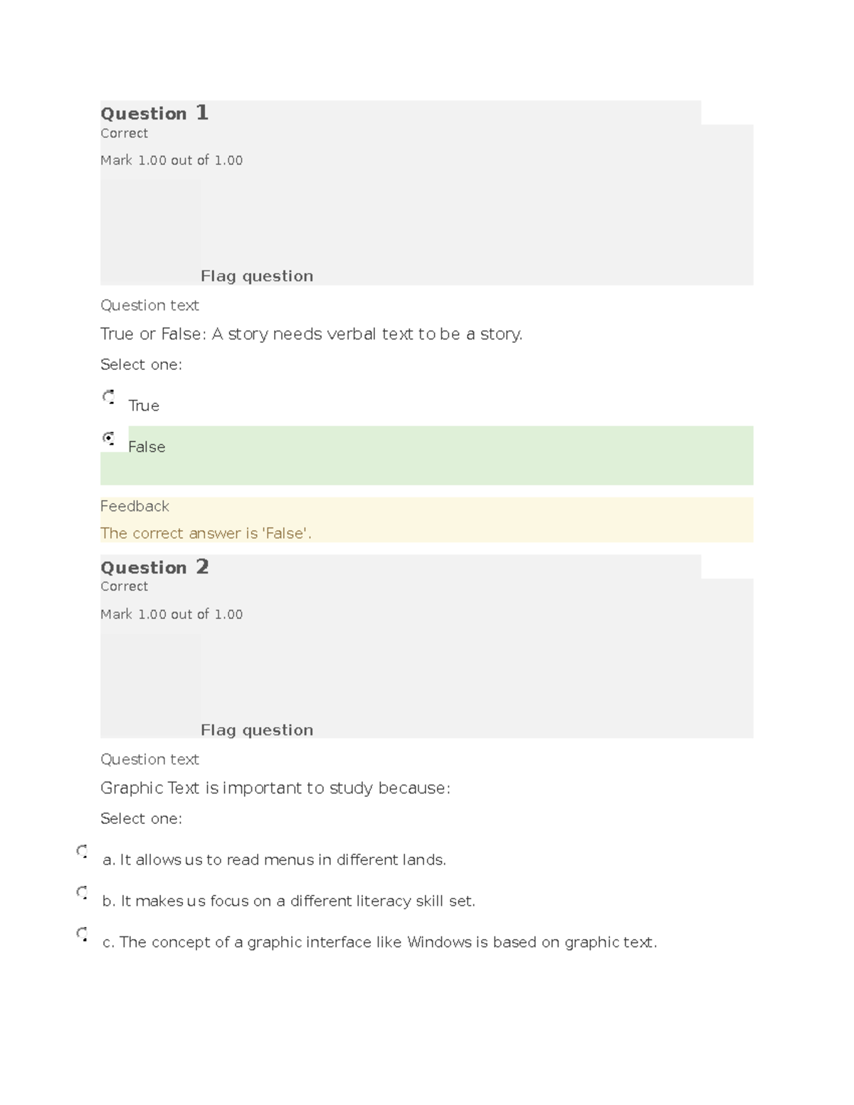 ENGL 1405 Unit 8 SQ - self quiz 8 - Question Correct 1 Mark 1 out of 1 ...