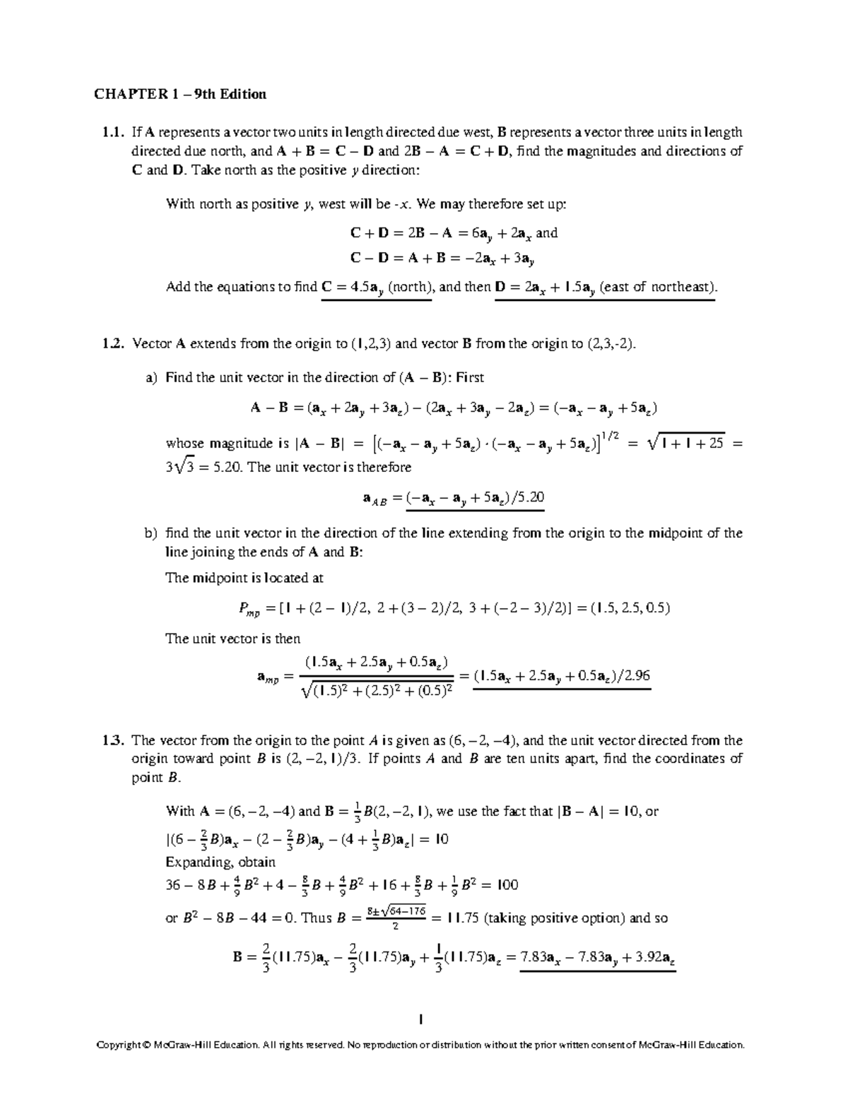Mathematics 101: Vector Analysis - Chapter 1 (9th Edition) - Studocu