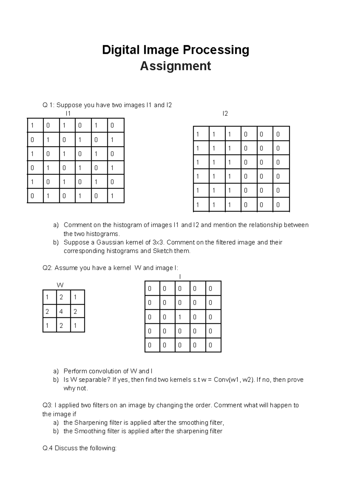 Digital Image Processing Assignment: Key Questions and Concepts - Studocu