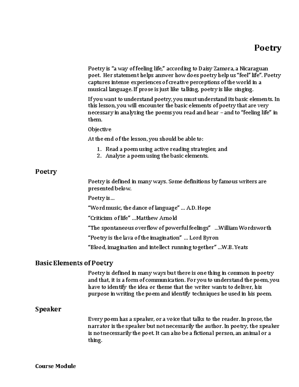 15. W9 Lesson 6 Elements and Imagery in Poetry - Module - Course Module ...