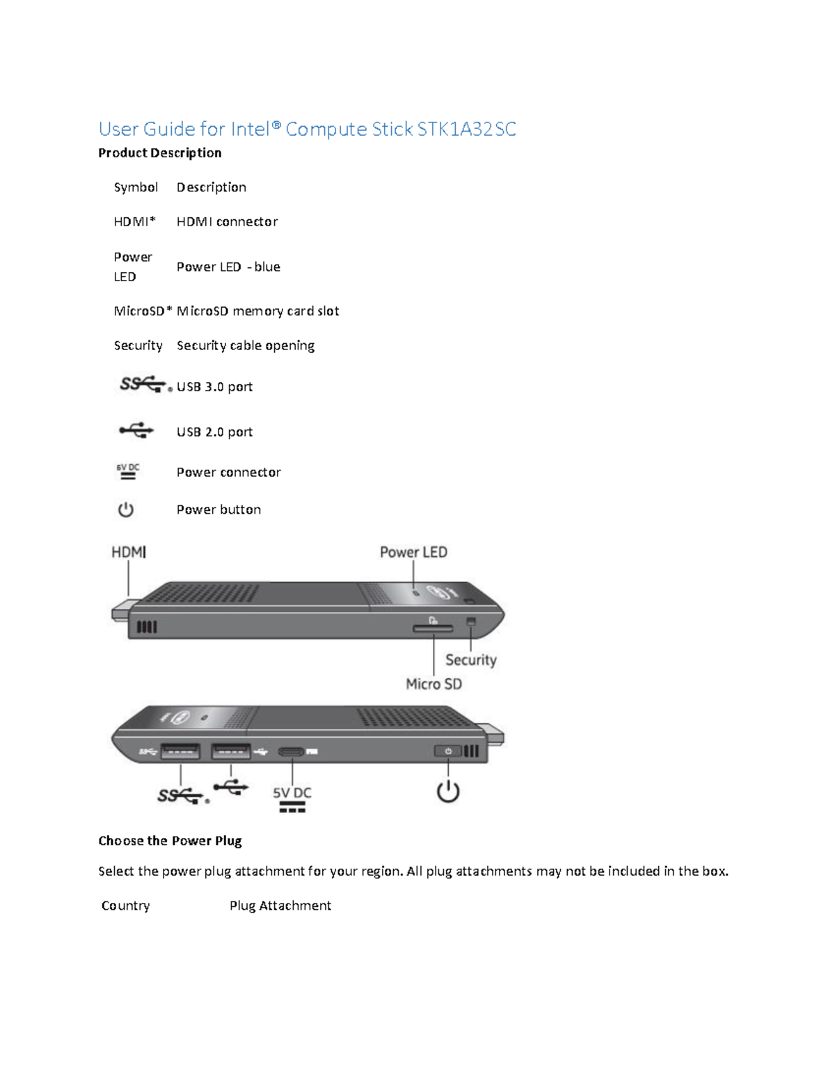 User Guide: Intel® Compute Stick STK1A32SC Setup & Features - Studocu