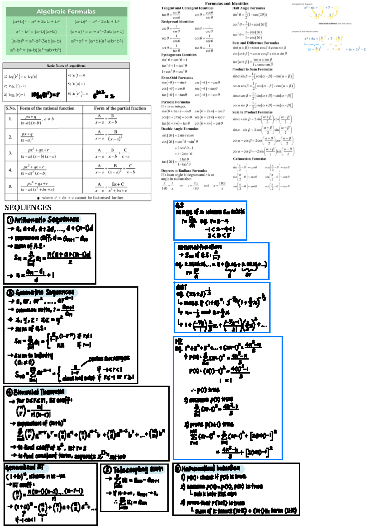 MA1301 Midterm Cheatsheet: Sequences, Differentiation, and More - Studocu