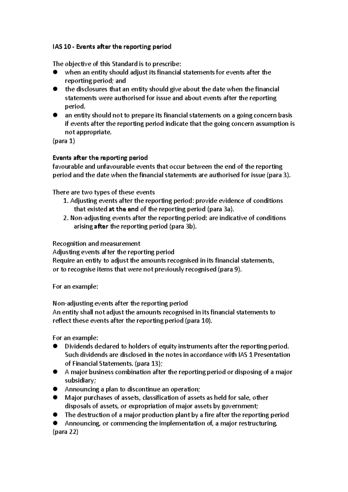 IAS 10 Summary - Events After Reporting Period in IFRS - Studocu