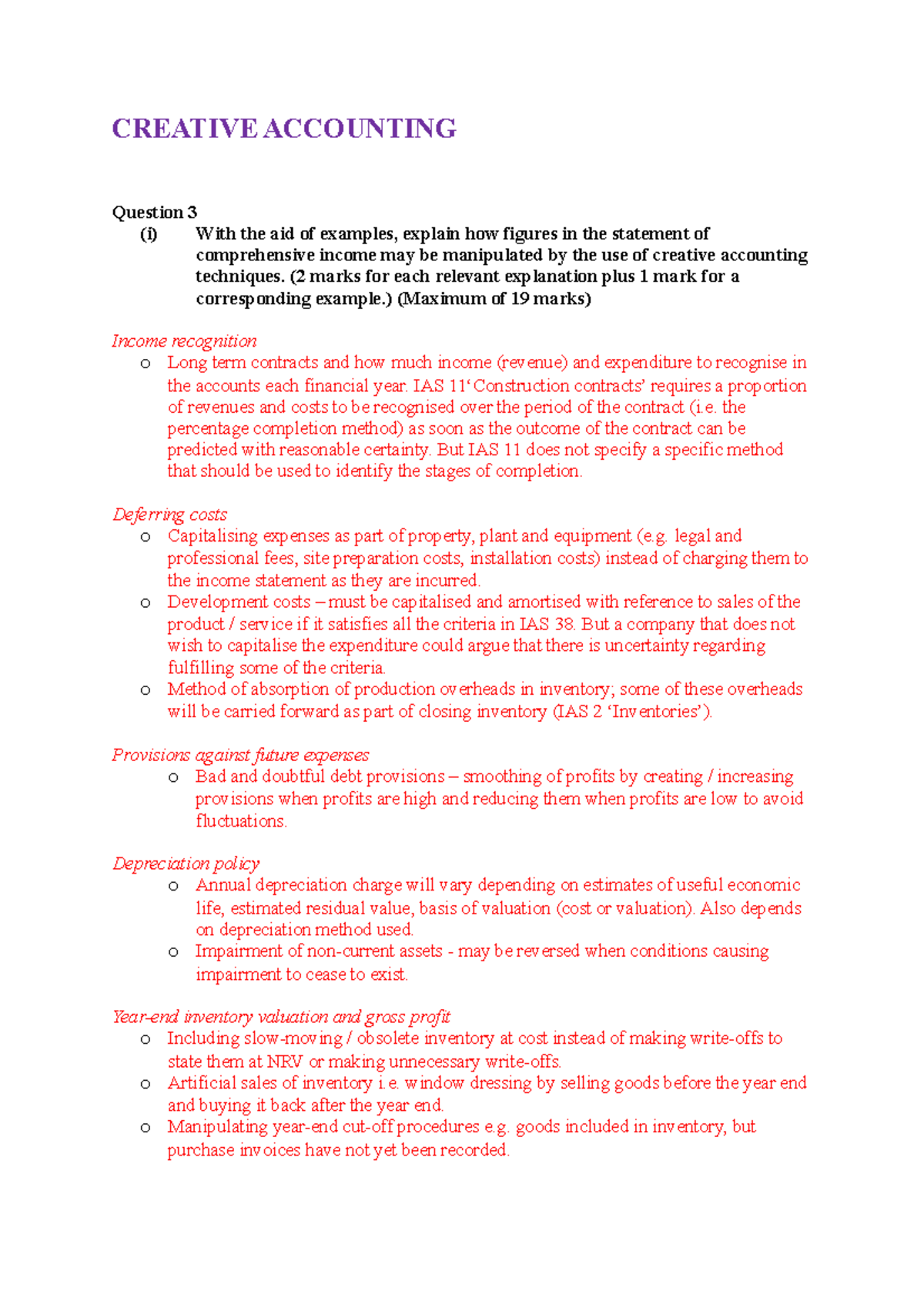 Creative Accounting - CREATIVE ACCOUNTING Question 3 (i) With the aid ...