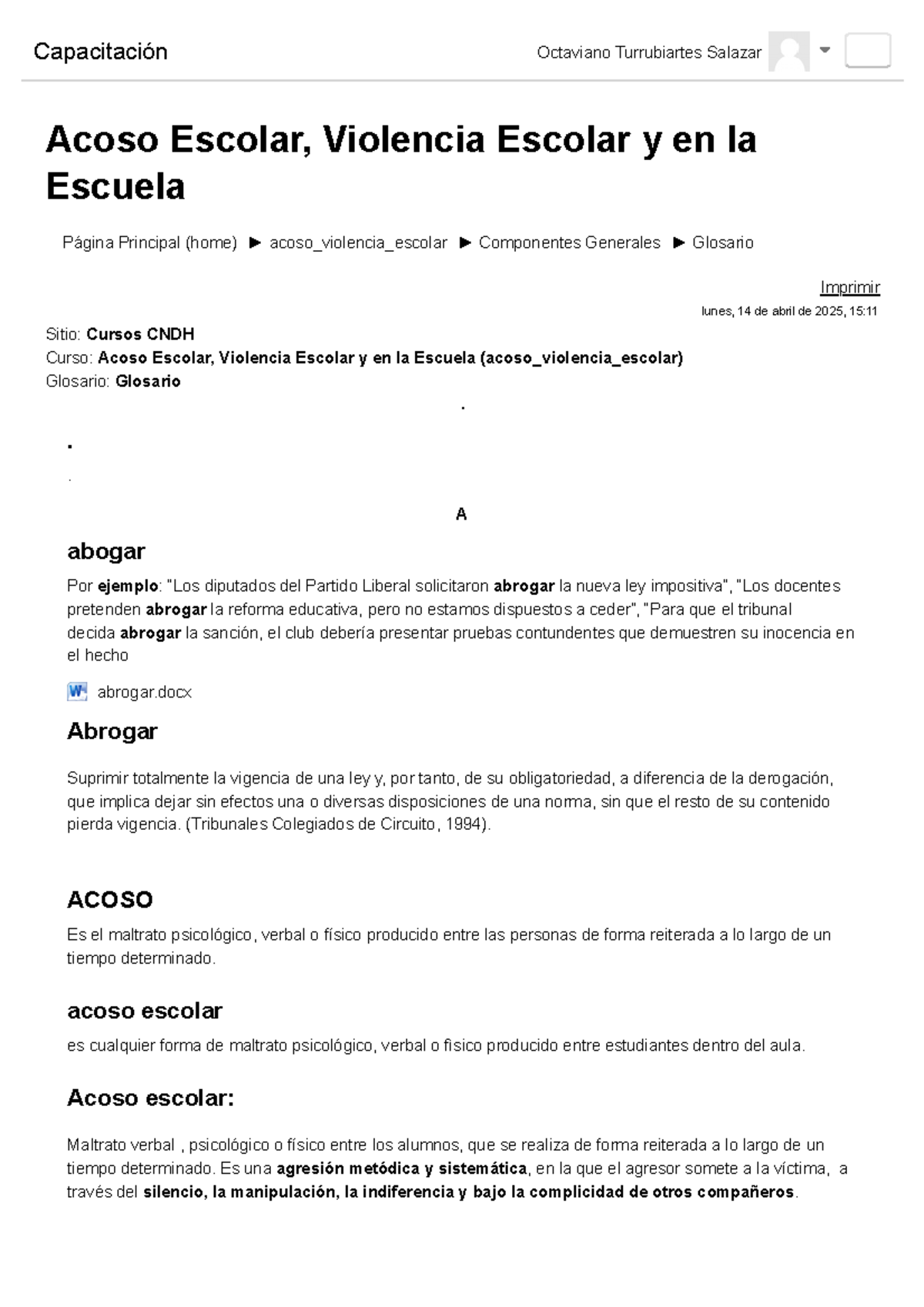 Glosario sobre acoso escolar y violencia en la escuela (acoso_violencia ...