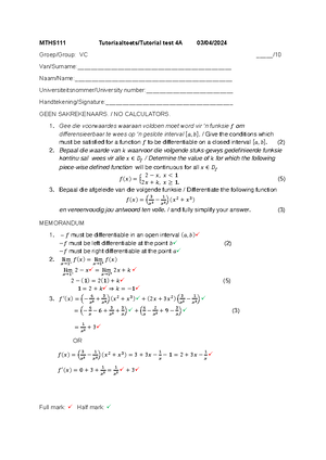 MTHS111 Test 7 Memo - Practice more questions - MTHS111 - .4 J (3xt2) 8 ...