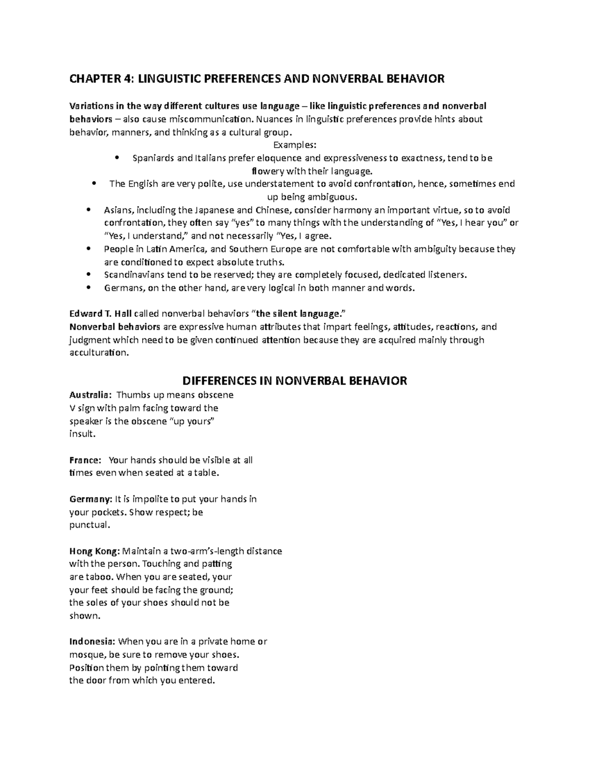 Chapter 4: Linguistic Preferences and Nonverbal Behaviour - Purposive ...