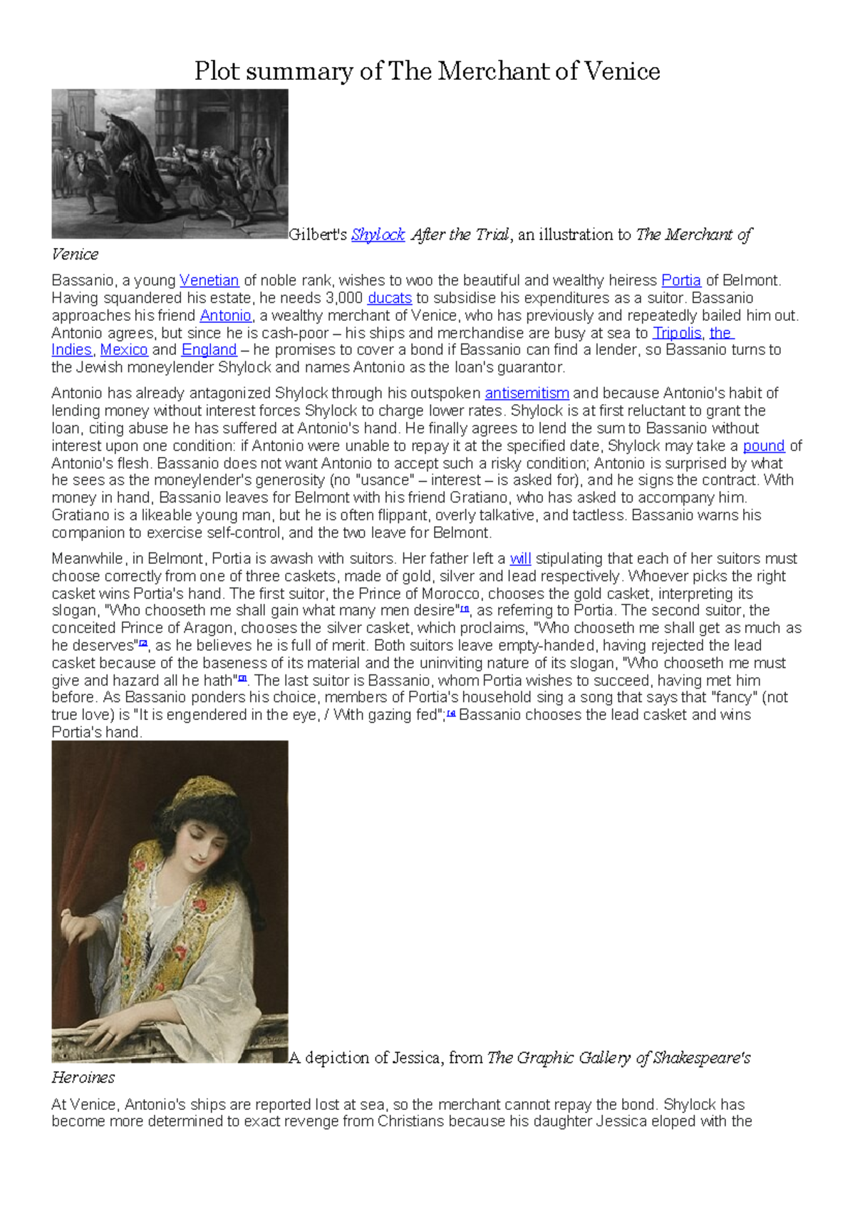 Plot summary of The Merchant of Venice - Plot summary of The Merchant ...