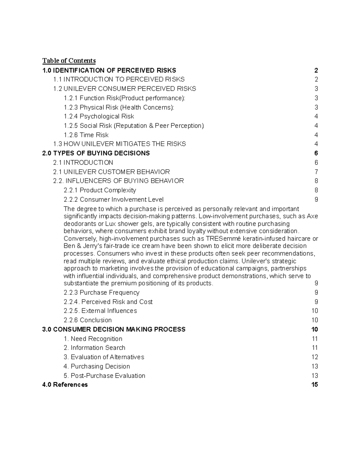 Perceived Risks in Unilever Consumer Behavior Analysis (MKT 101) - Studocu