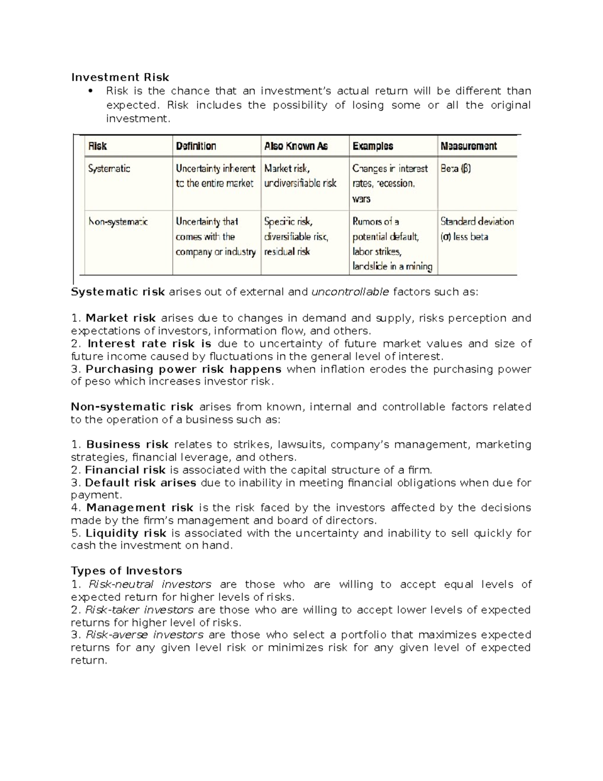 Investment Risk Key Notes: Understanding Systematic & Unsystematic ...