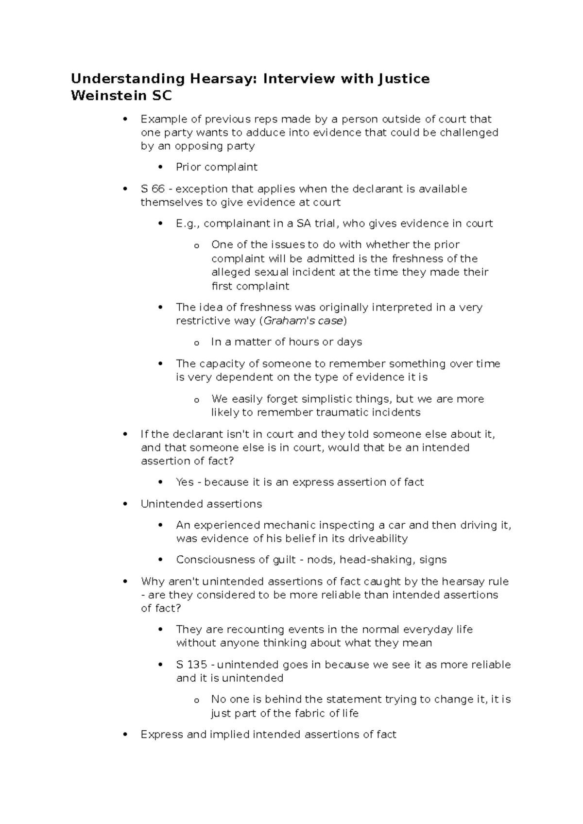 Understanding Hearsay - , complainant in a SA trial, who gives evidence ...