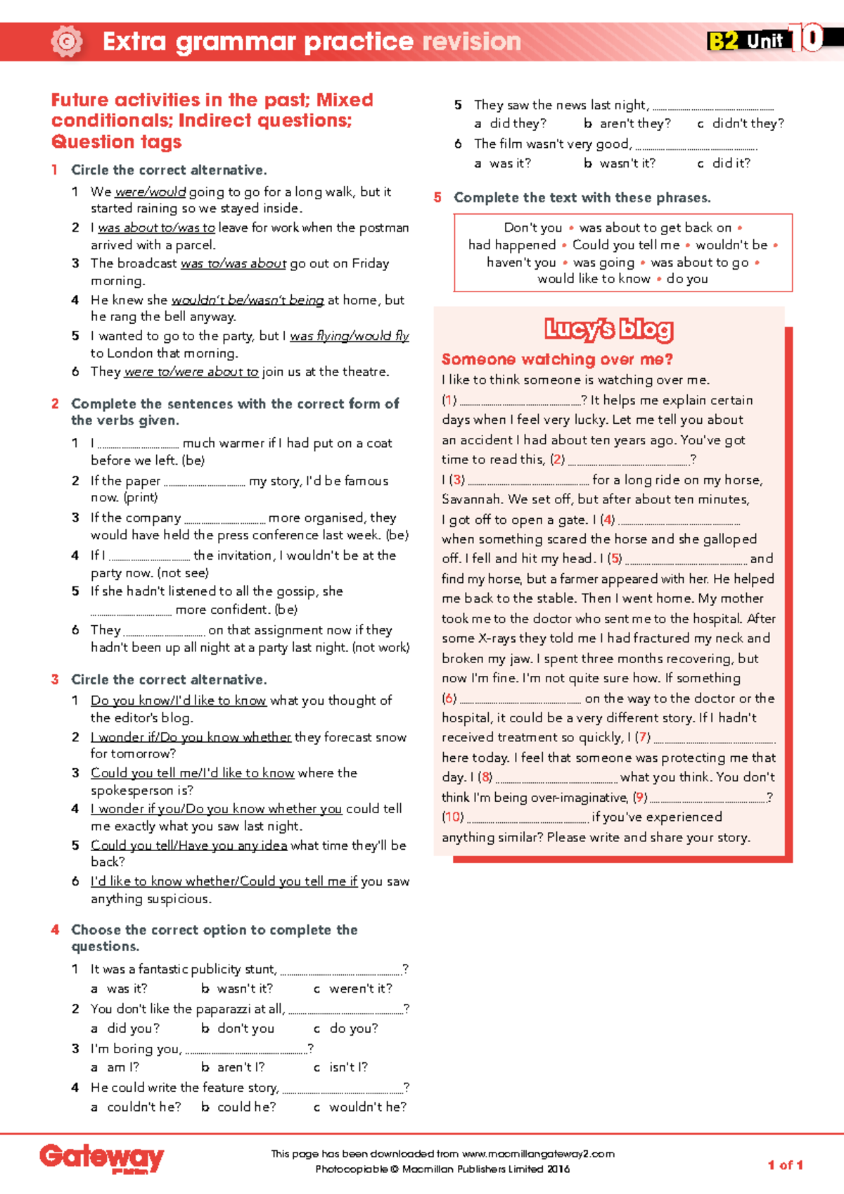 B2 UNIT 10 Extra Grammar Practice Revision on Future Activities - Studocu