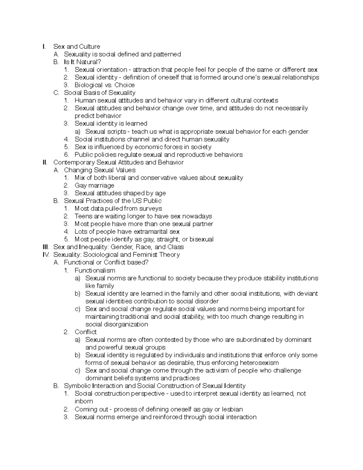 Sociology Chapter 12 - I. Sex and Culture A. Sexuality is social ...