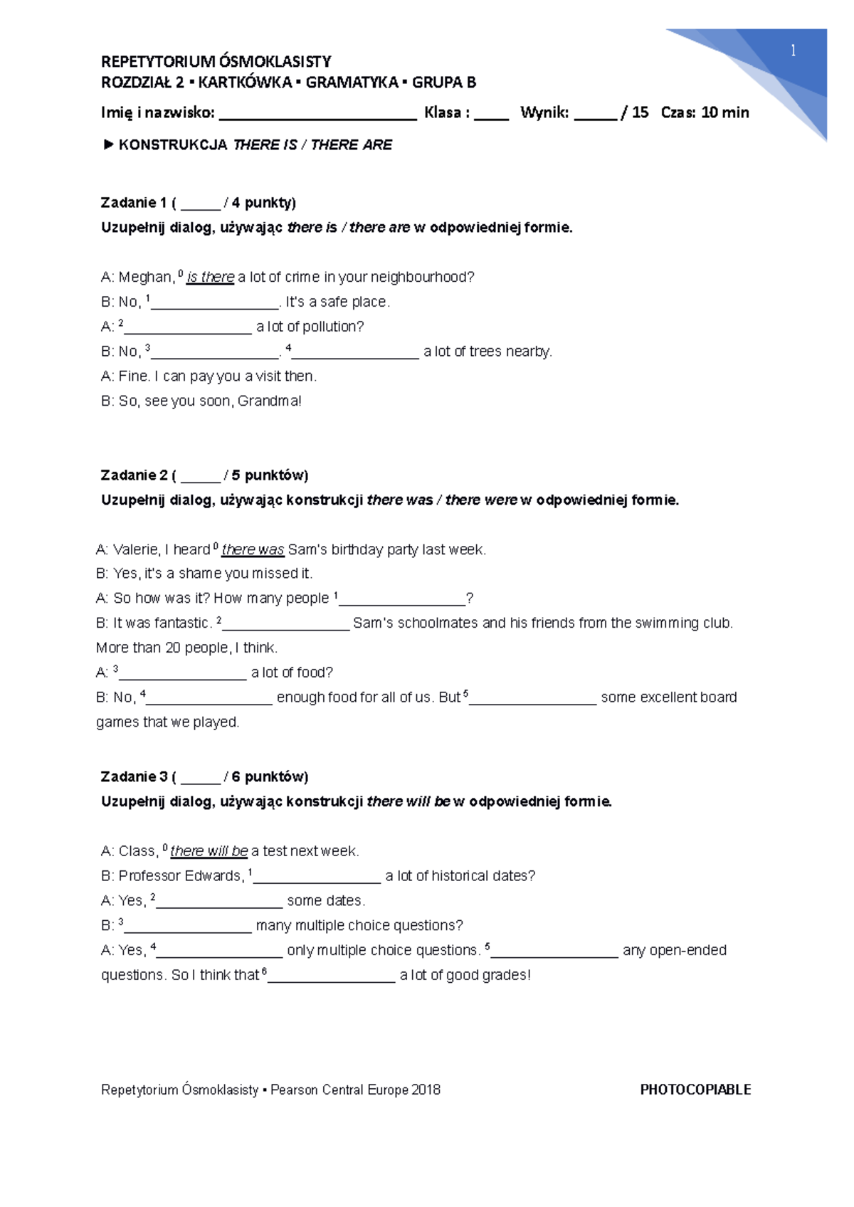 602595135 REP8 Unit 2 B Short Test on Grammar: There Is/Are Usage - Studocu