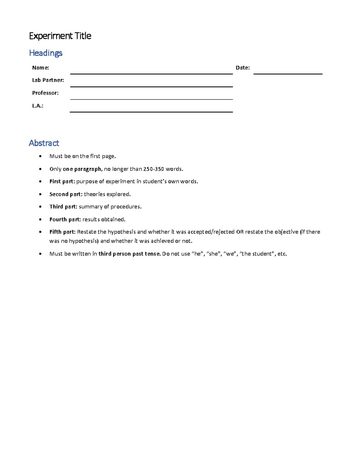 CHEM 1300 Lab Report Guidelines: Structure and Requirements - Studocu