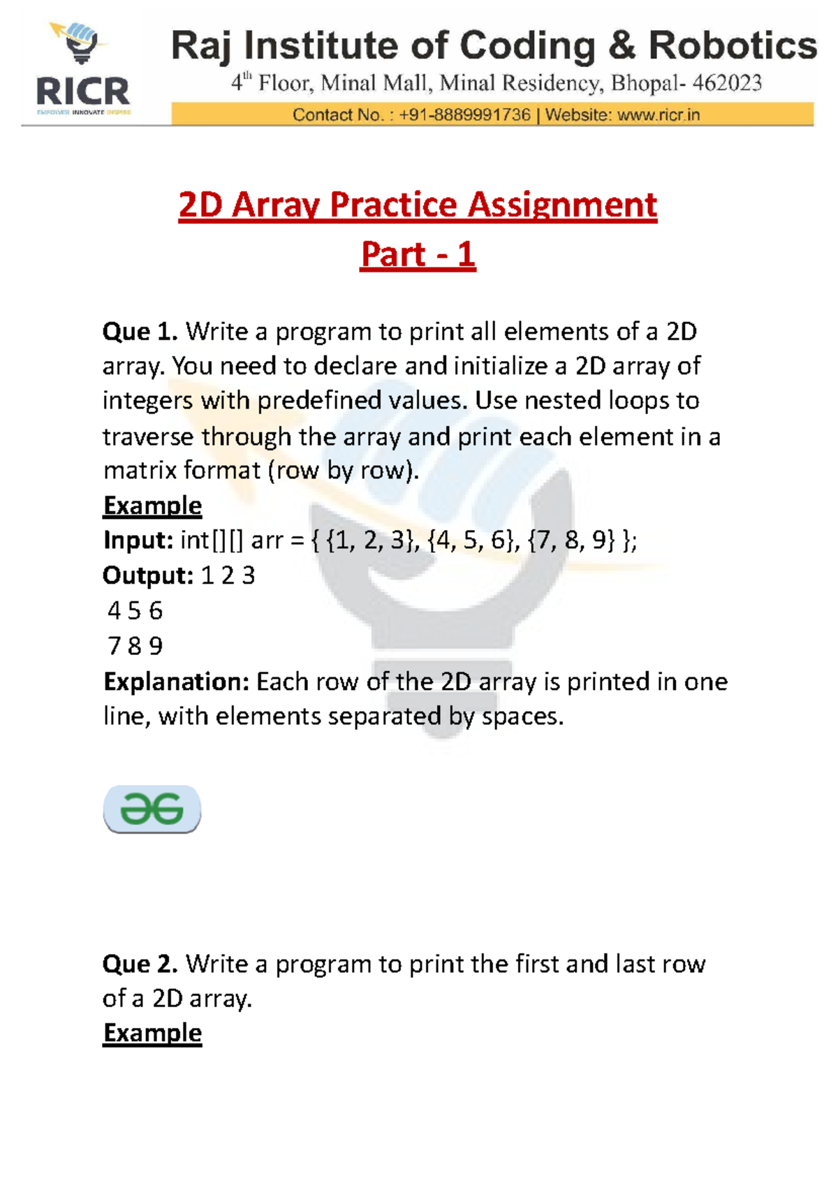2D Array Practice Assignment Part 1 - DSA 2023 - Studocu