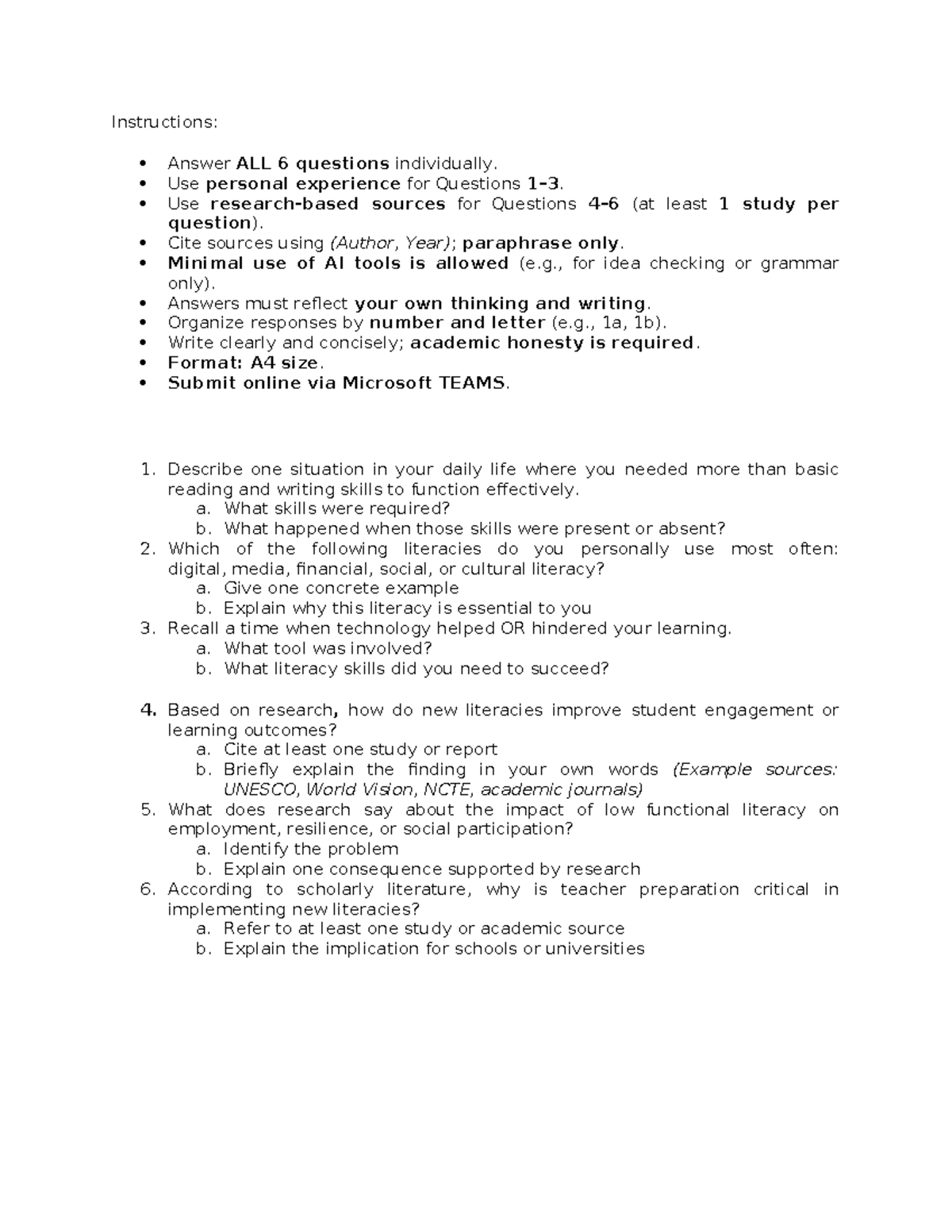 ENG 101: Literacy Skills Reflection & Research Questions - Studocu