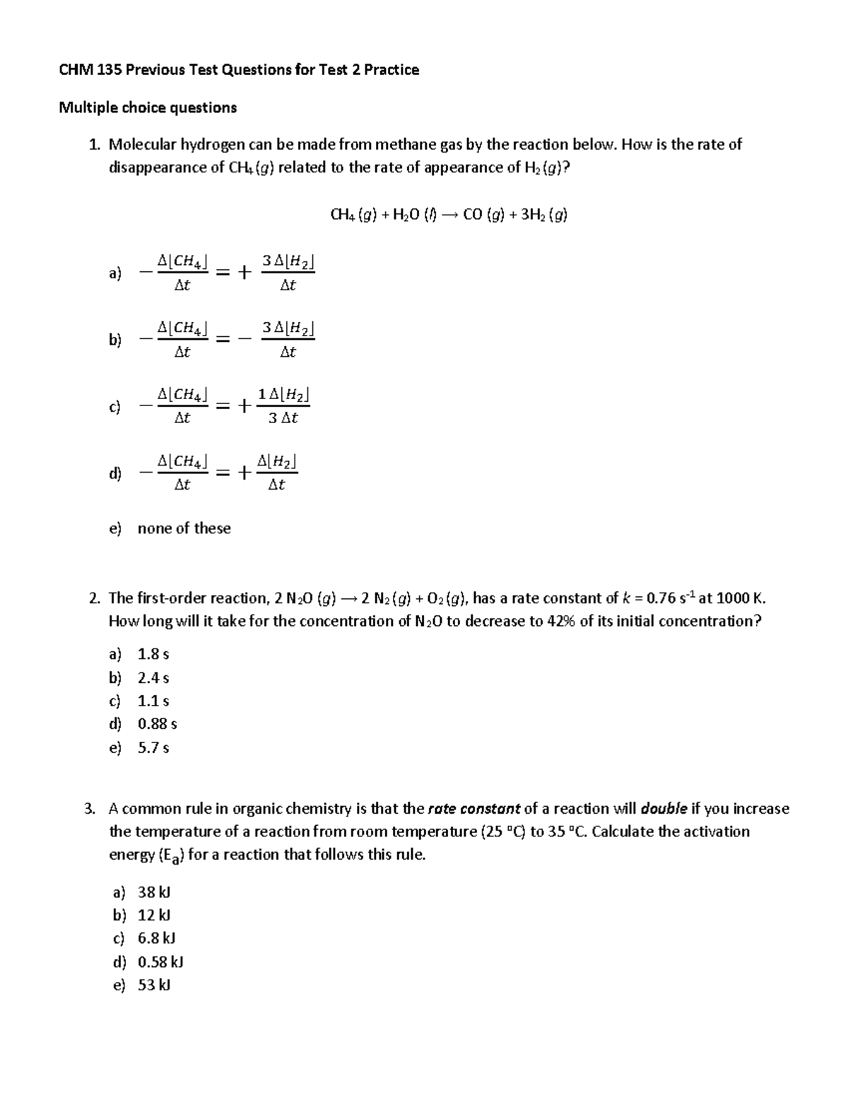 CHM 135 Fall 2025 Test 2 Practice Questions and Answers - Studocu
