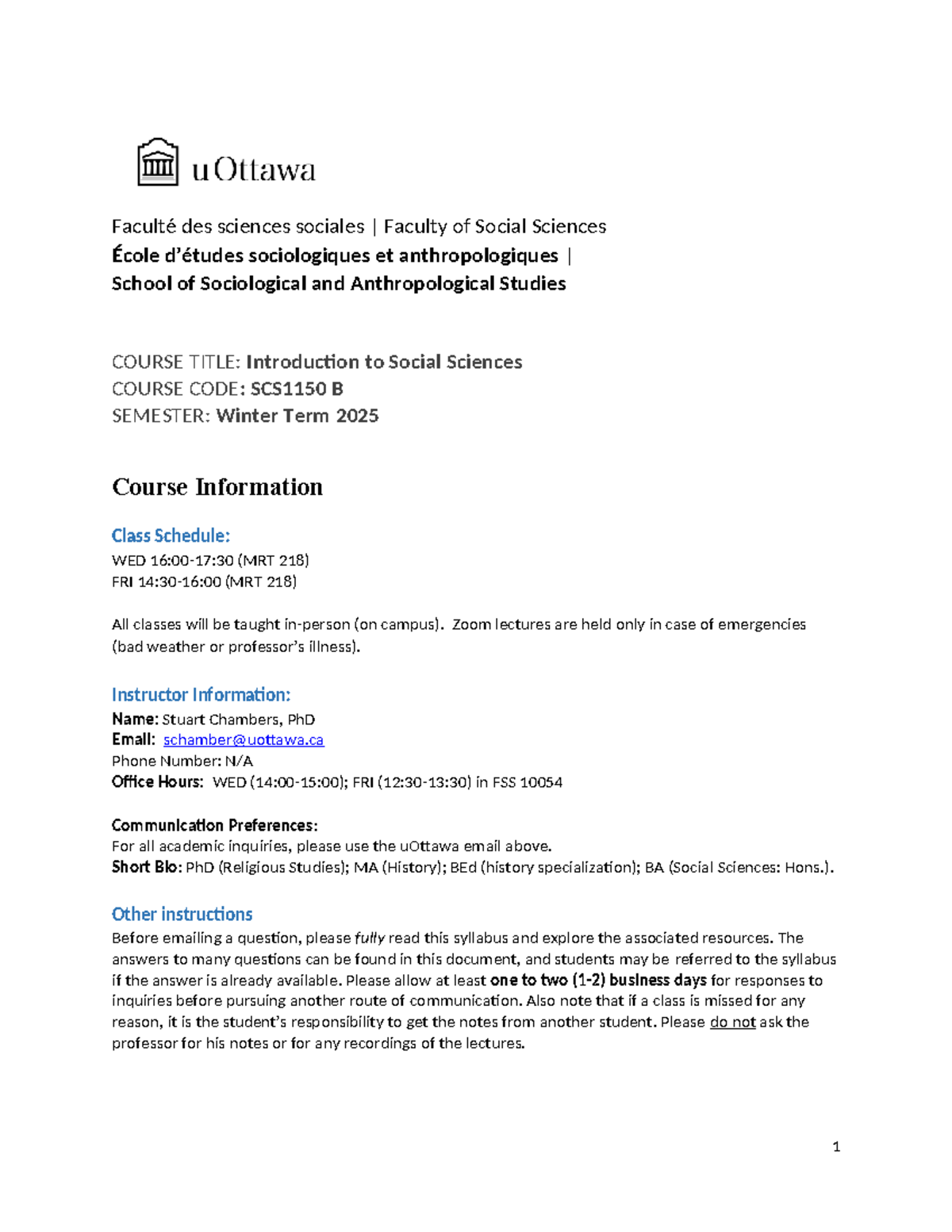 SCS1150 B Winter 2025: Introduction to Social Sciences Syllabus - Studocu