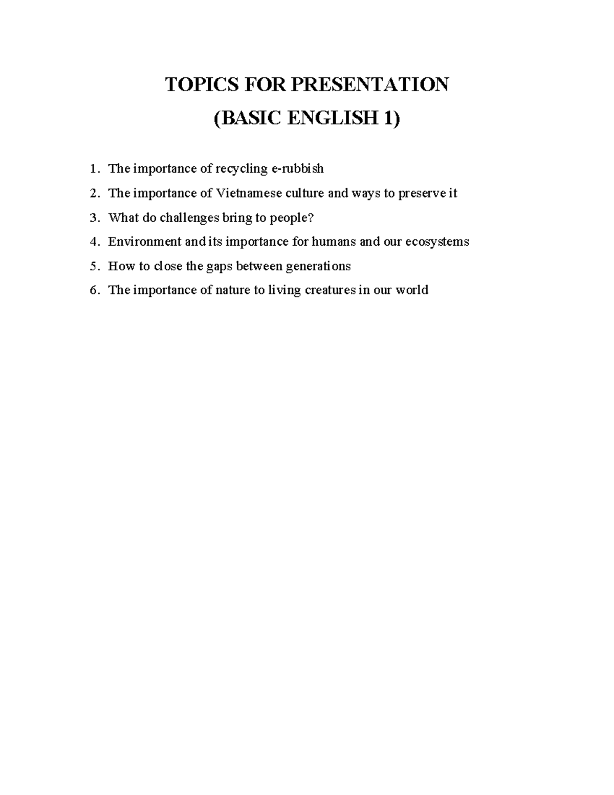 Topics FOR Discusion - Business Basics 1 - English Linguistics and ...