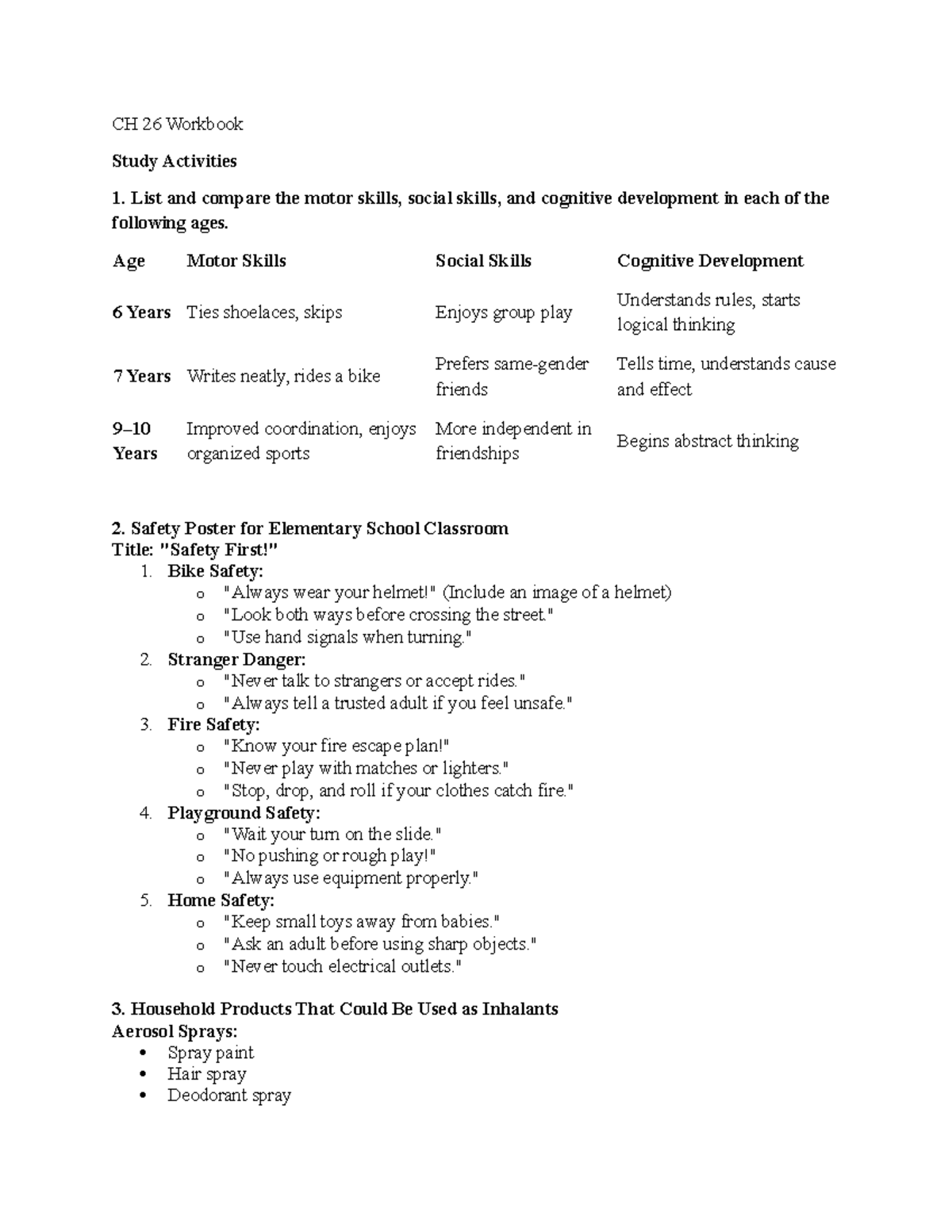 Peds CH 26 Workbook: Motor Skills, Safety Tips, and Nutrition Insights ...