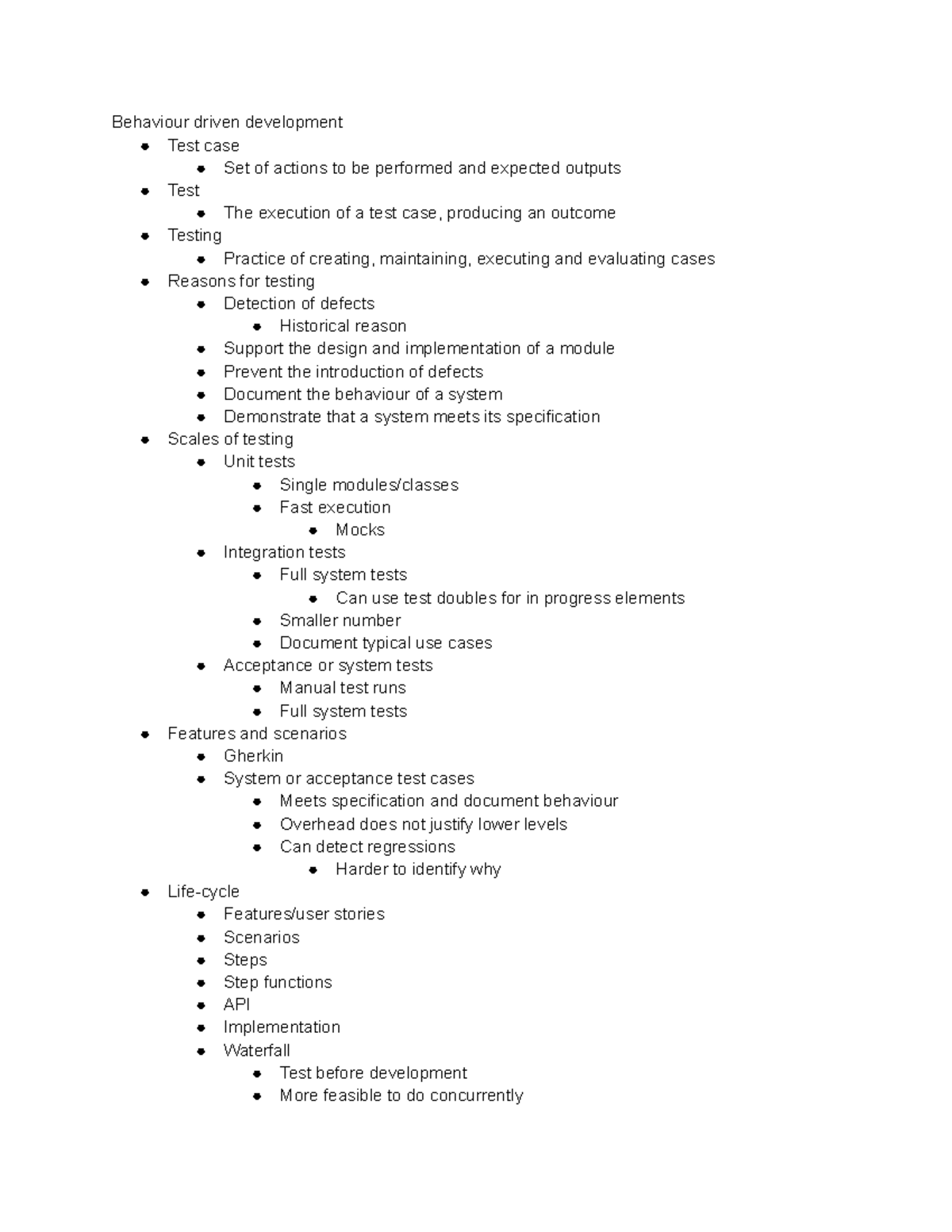 Professional Software Development Bullet Pointed Key Concepts Semester ...