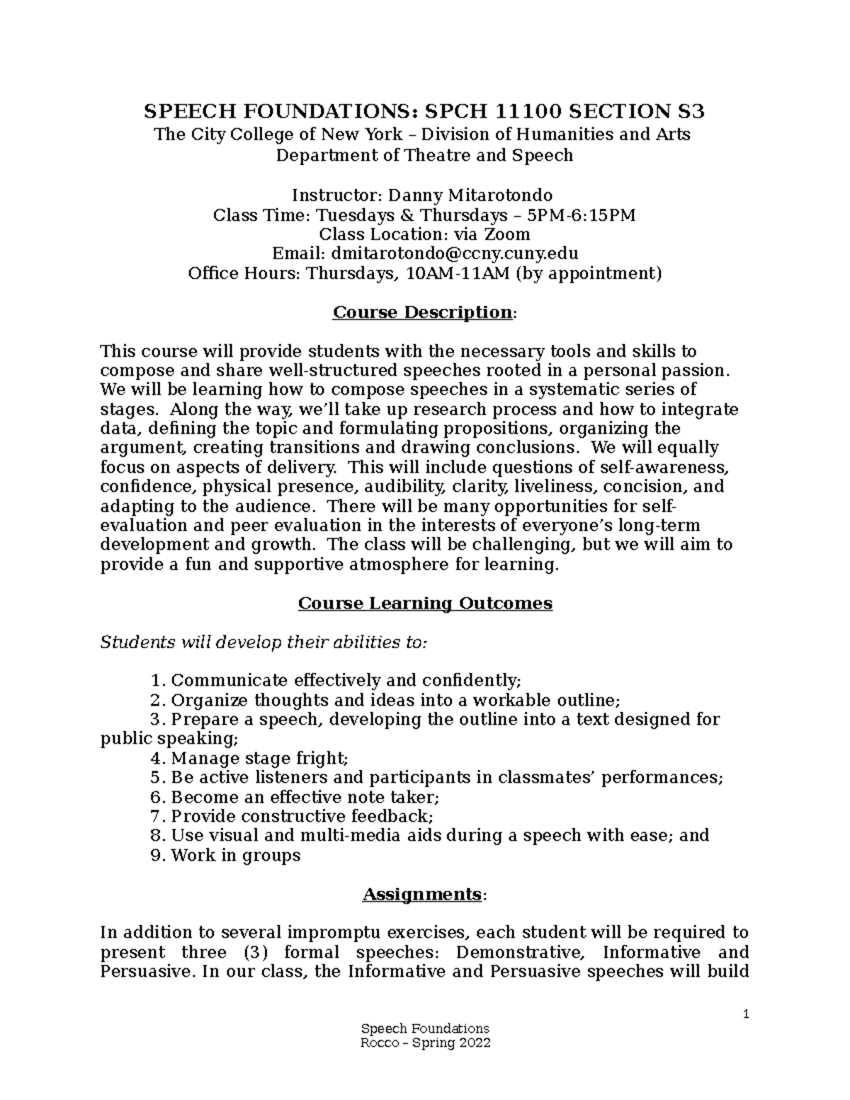 Speech Foundations: Course Overview for SPCH 11100 Section S - Studocu