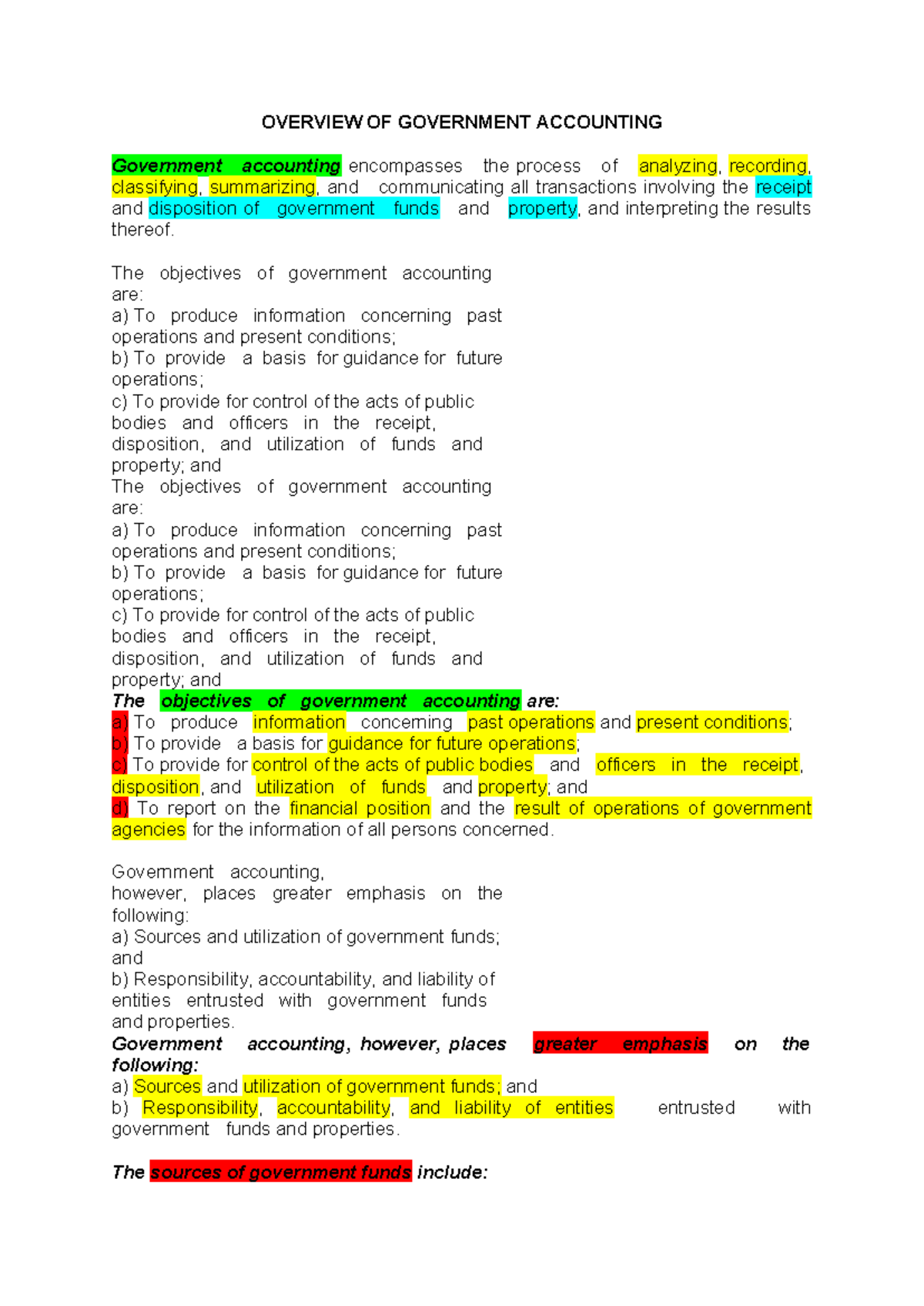 OVERVIEW OF GOVERNMENT ACCOUNTING: Key Principles and Responsibilities ...