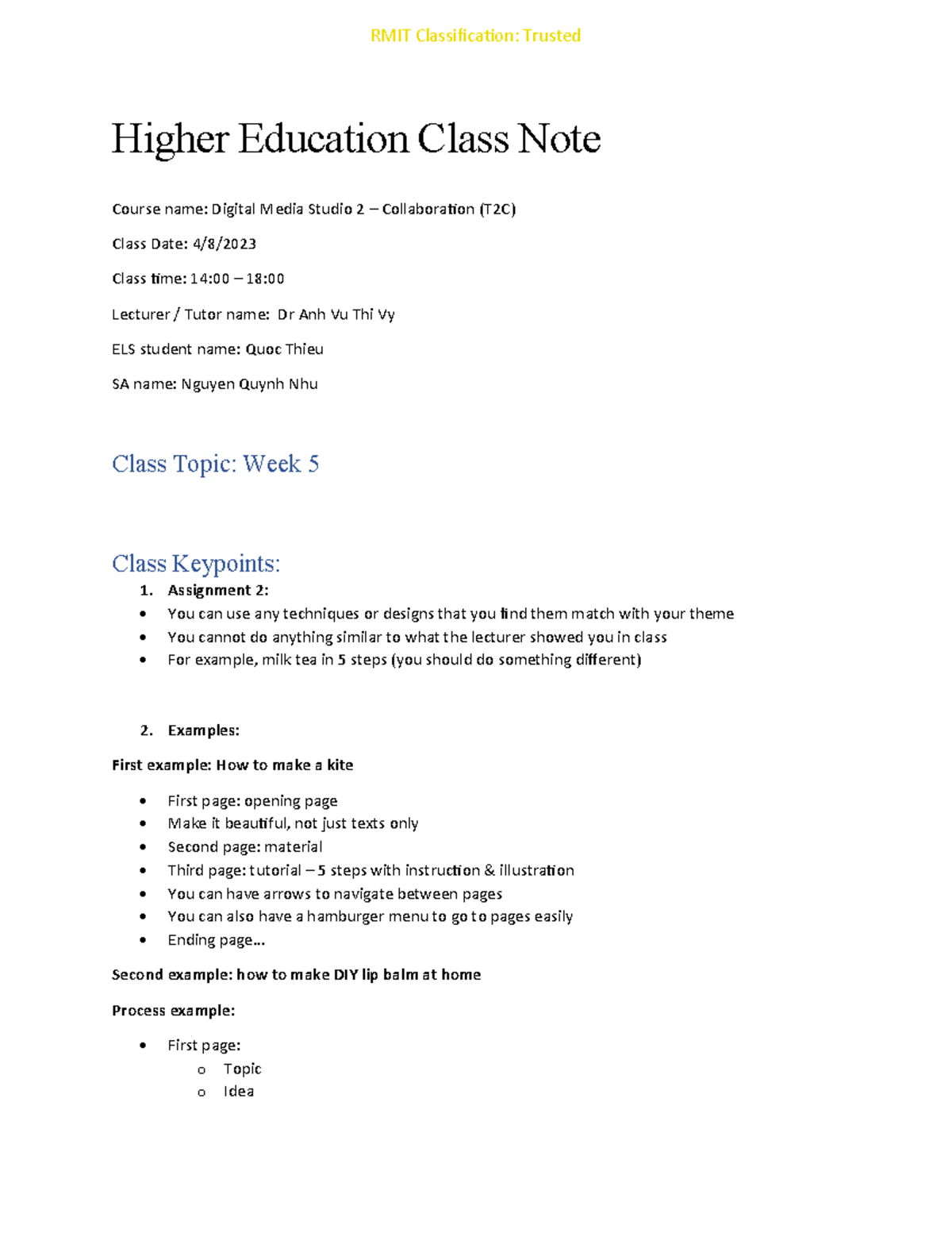 Digital Media Studio 2 Collaboration Class Notes (T2C) - Week 5 - Studocu
