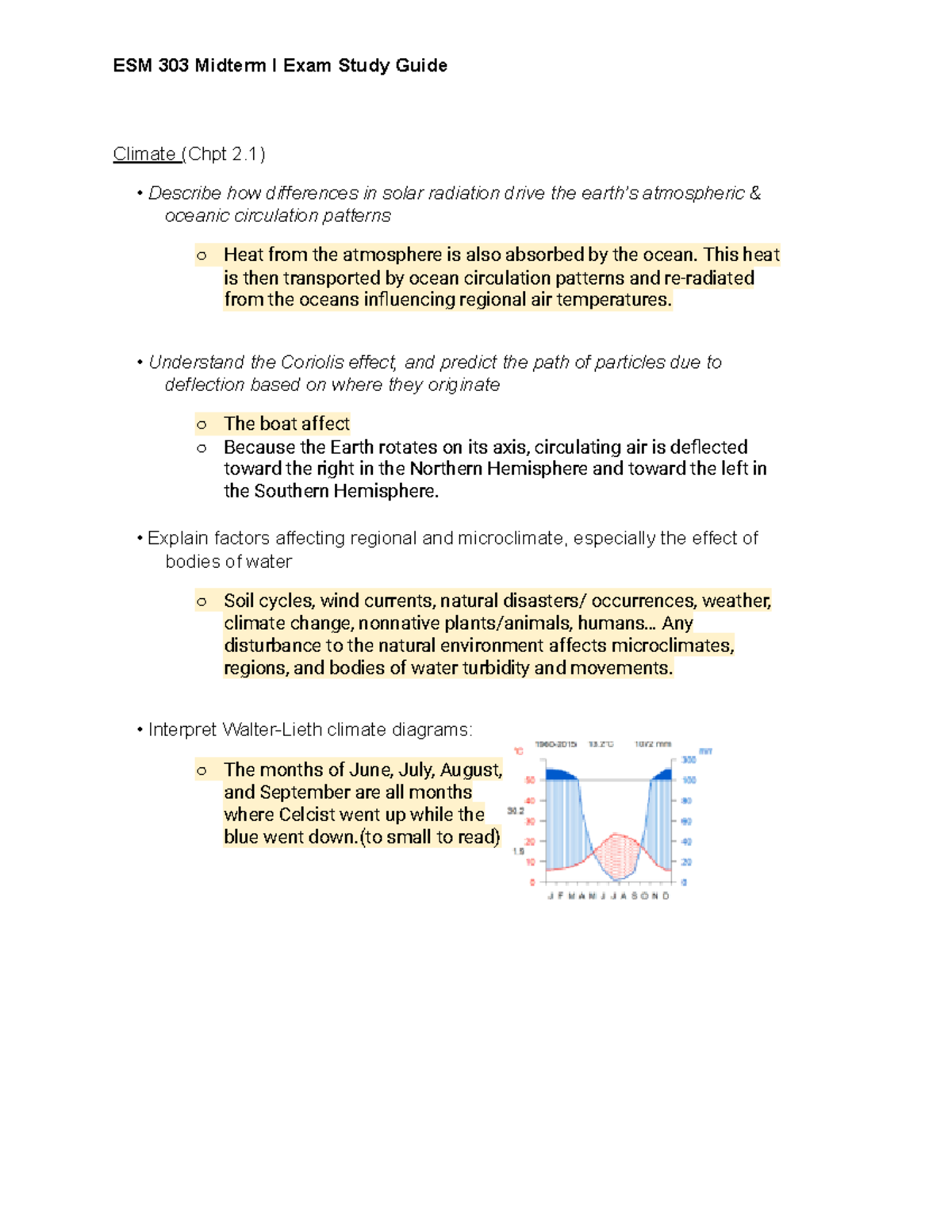 ESM 303 Midterm I Study Guide - Spring 2023 Notes on Climate, Soils ...