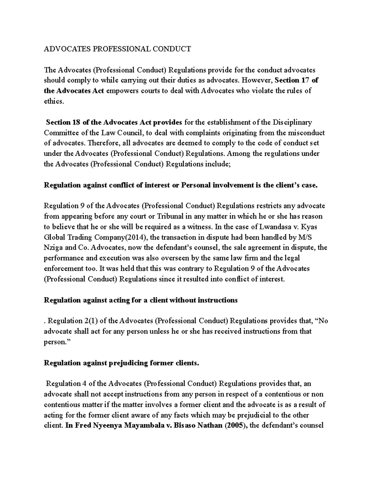 Advocates Professional Conduct: Ethics & Regulations Overview - Studocu