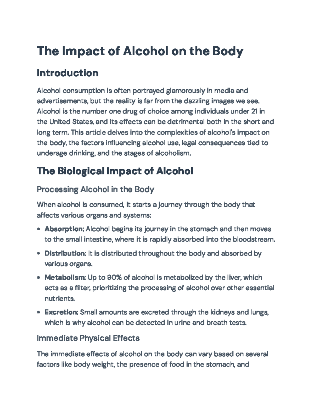 The Biological and Social Consequences of Alcohol Use: A Study on ...