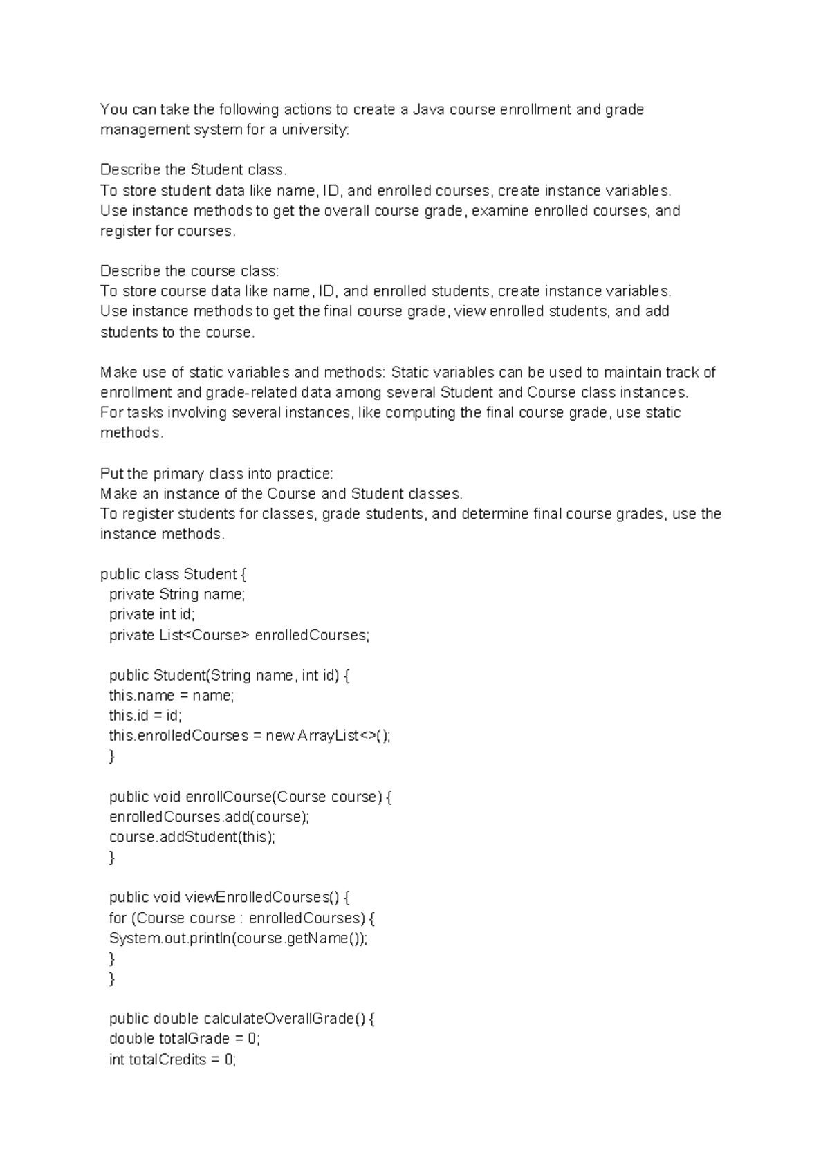 Unit 5 - Java Course Enrollment & Grade Management System - Studocu