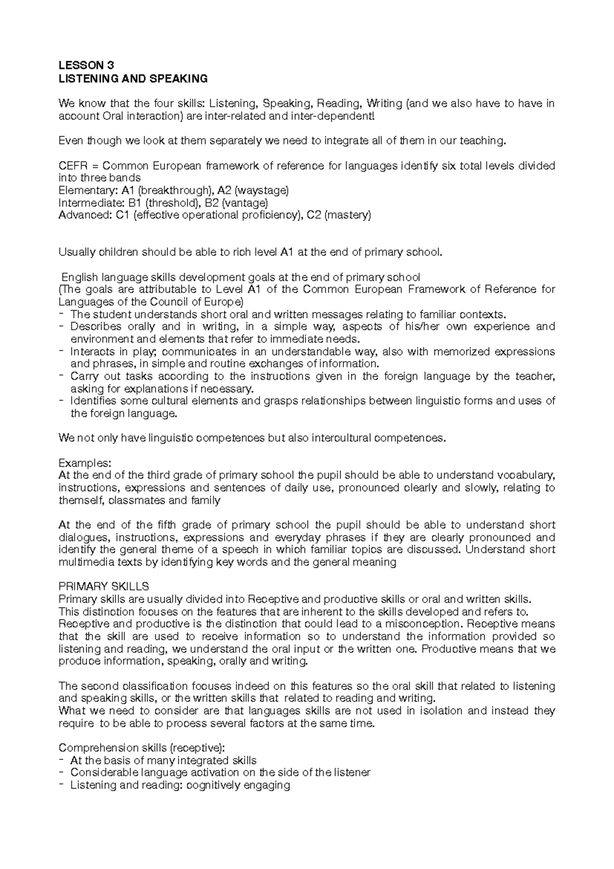 LESSON 3-6: INTEGRATING LISTENING, SPEAKING, READING & WRITING - Studocu