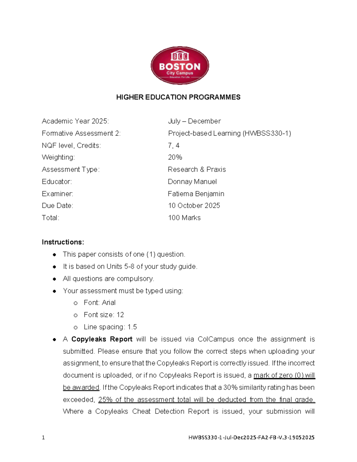 HWBSS 330: Formative Assessment 2 Research Proposal Guidelines (Jul-Dec ...