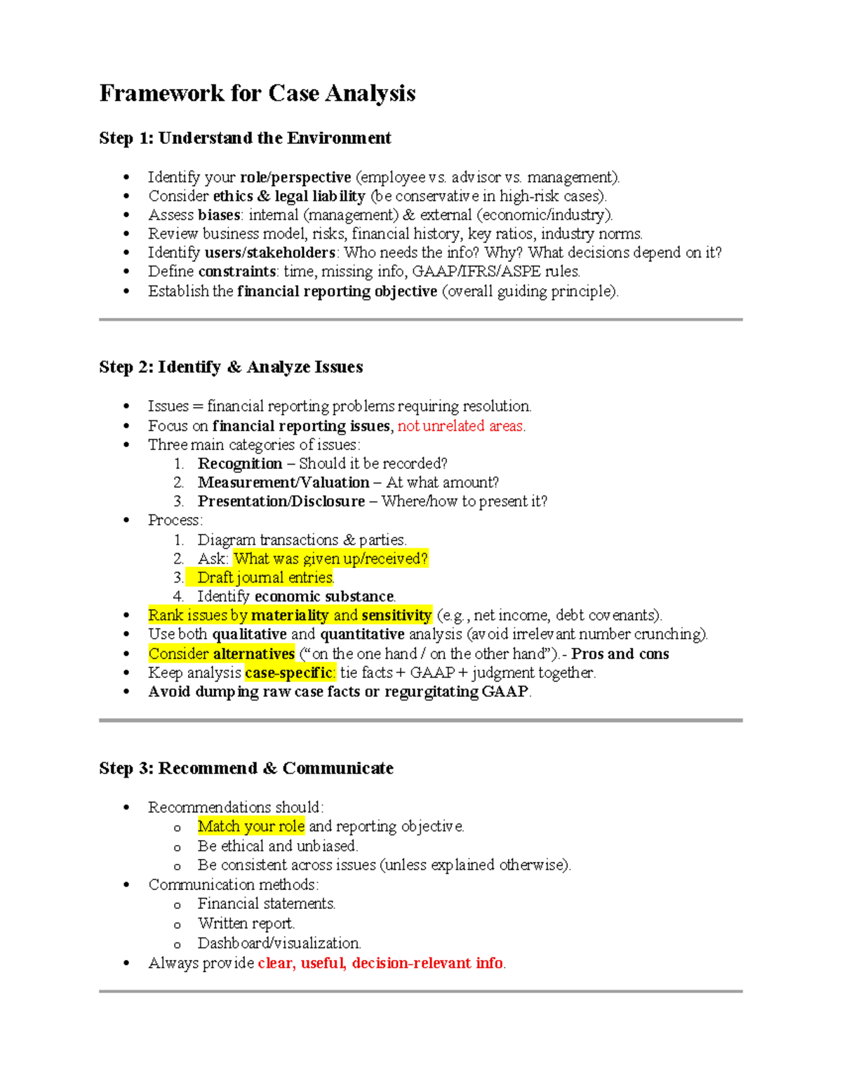 Framework for Case Analysis: Understanding Environment & Issues - Studocu
