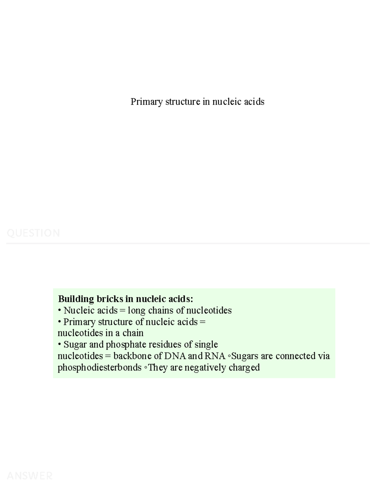 6. Summary of Primary Structure and Functions of Nucleic Acids - Studocu