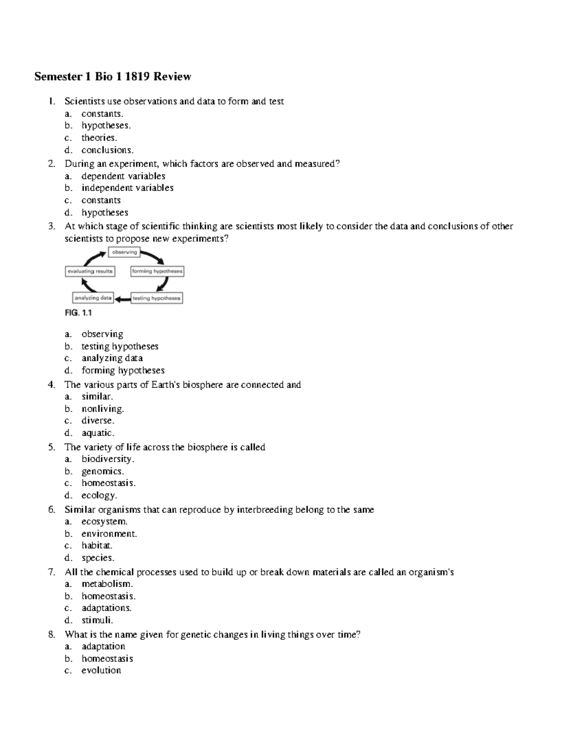 Biology 1 Final Exam Study Guide - Semester 1 (Bio 1 1819) - Studocu