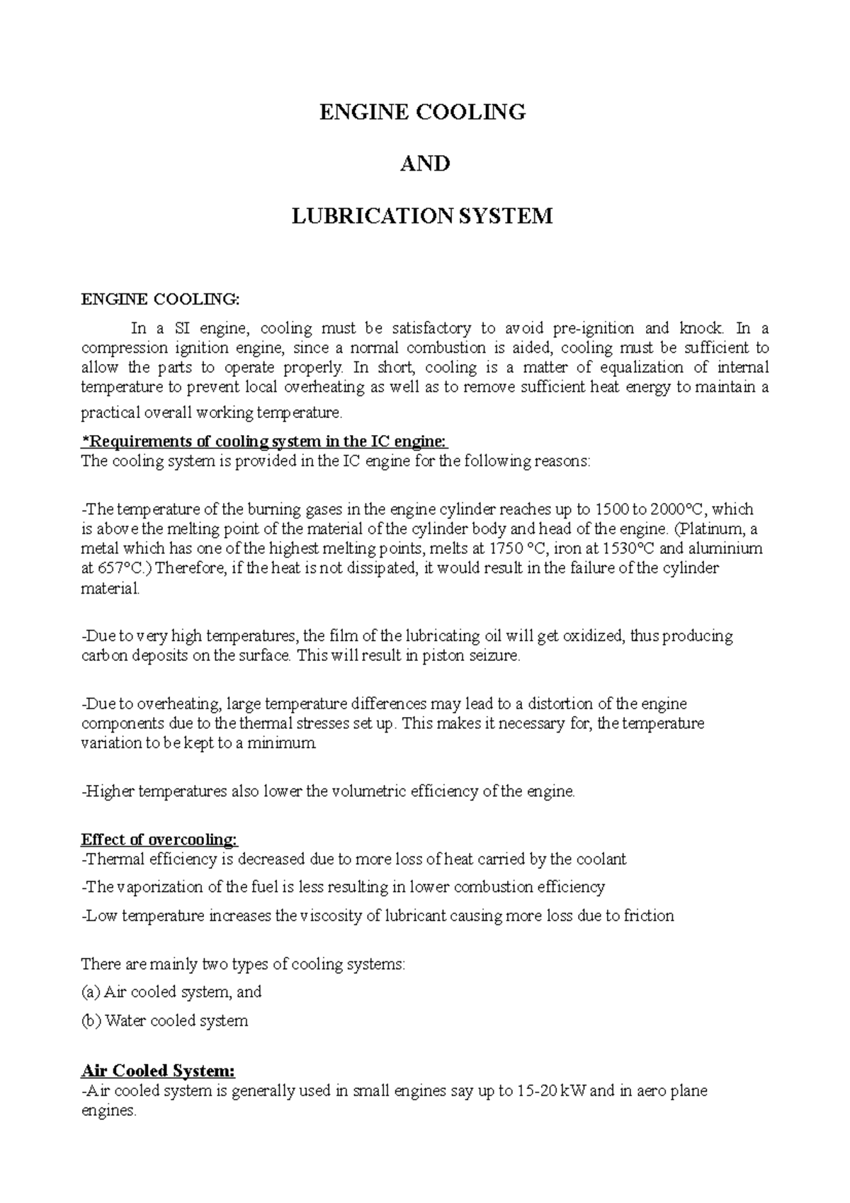 Engine Cooling and Lubrication system - ENGINE COOLING AND LUBRICATION ...