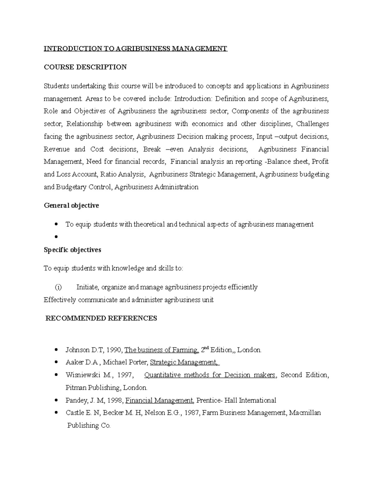 Introduction to Agribusiness Management (AGR MGT) - Lecture Notes 1-10 ...